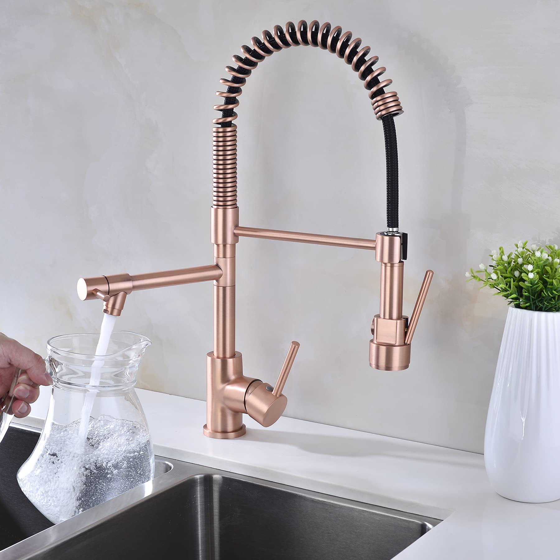 Avola Classical Kitchen Faucet,Single Handle Kitchen Sink Faucets,Copper Kitchen Faucet With Pull Down Sprayer,Rose Gold Kitchen
