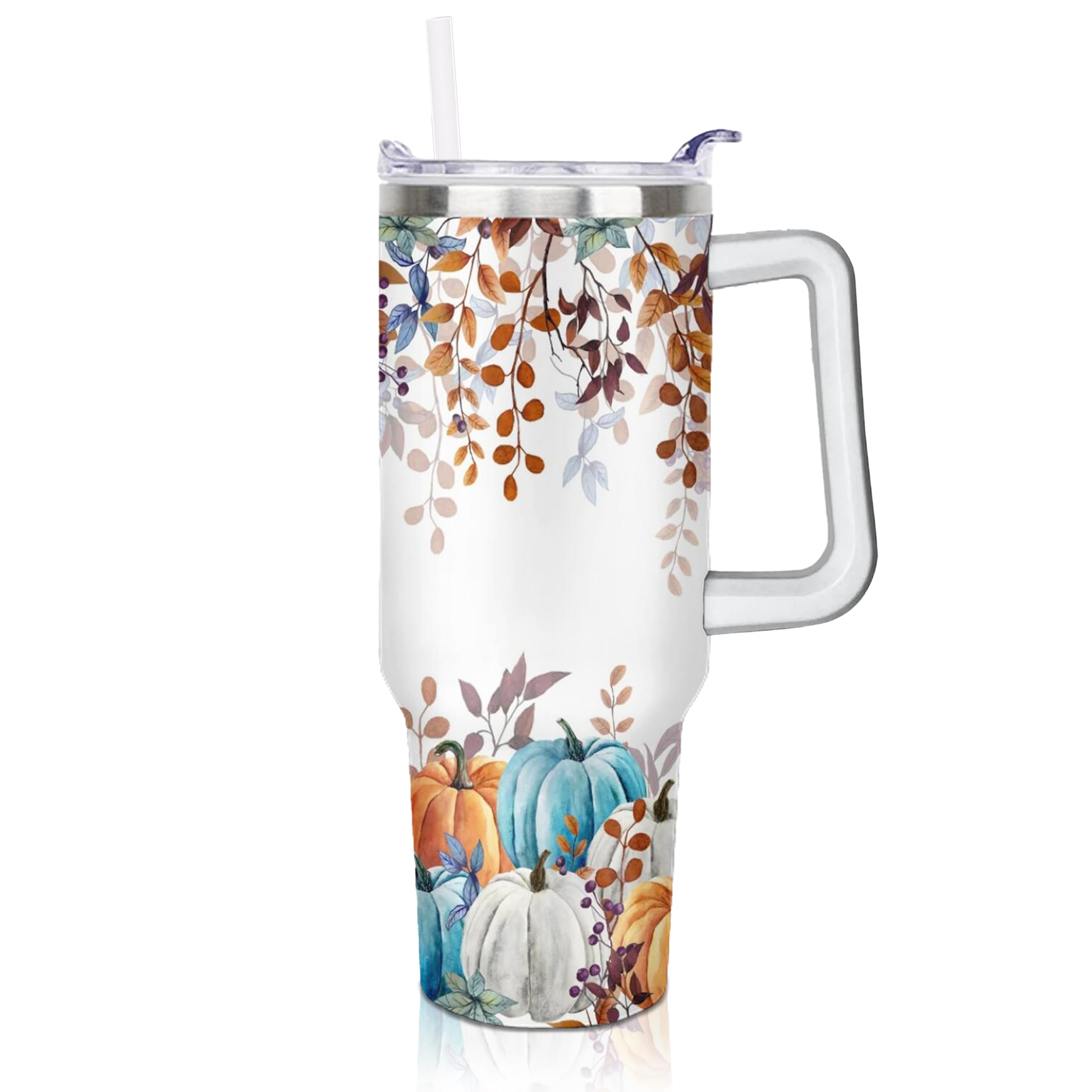 ZNYYZYBA 40 oz Fall Tumbler with Lid and Straw, Stainless Steel Insulated Fall Pumpkin Tumbler 40 oz, Reusable Leak Proof Pumpki
