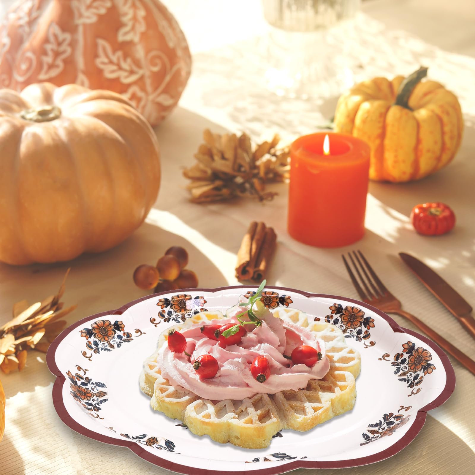 Fancy Land 24 Pcs Thanksgiving Plates Oval Paper Vintage Turkey Plates Disposable Dinner Platters 10 x 12 Inches Heavy Duty Dinn