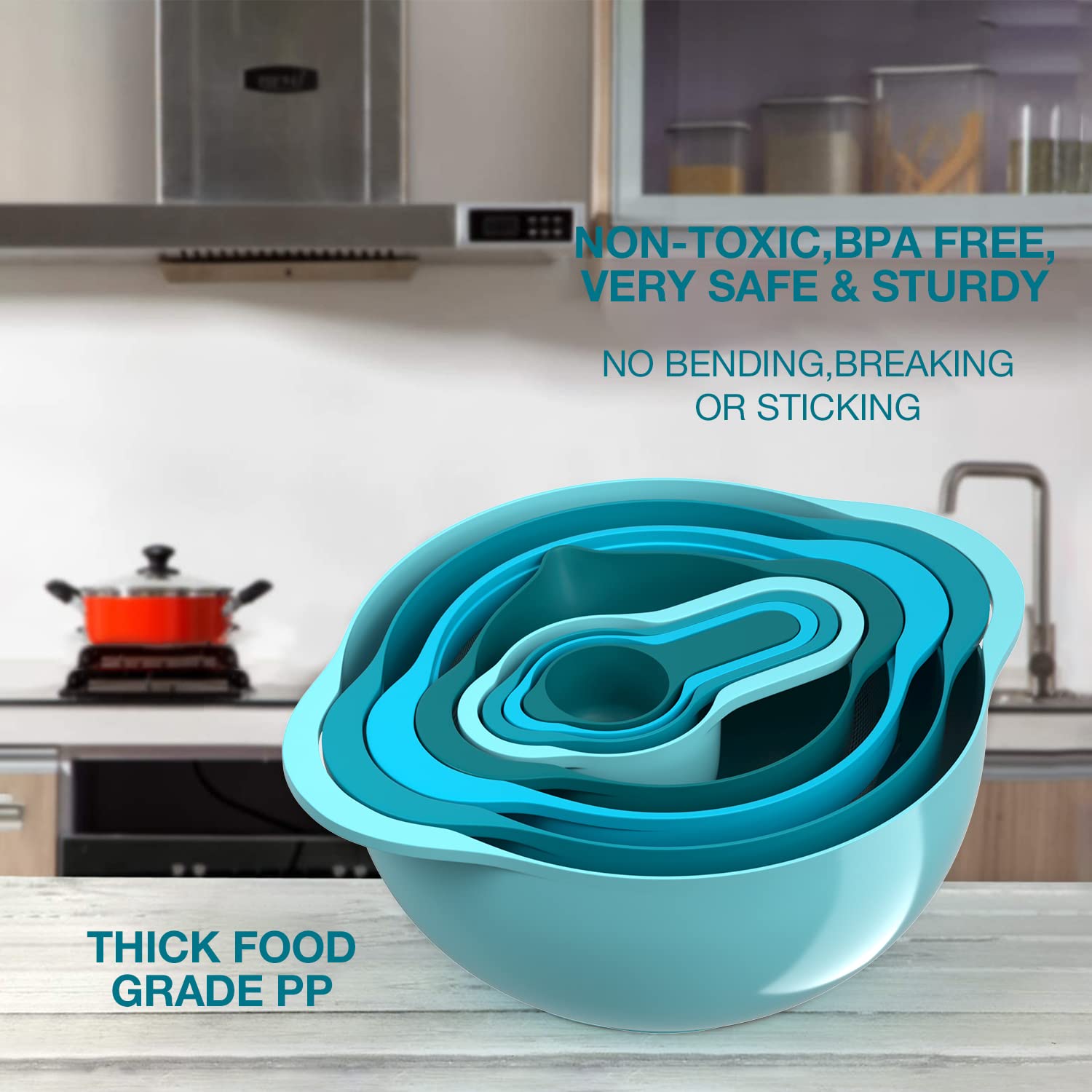 Mixing Bowls-Plastic Nesting Mixing Bowl Set Of 8, Kitchen Gadgets For Apartments Space Saving, Including Measuring Cups Sifter
