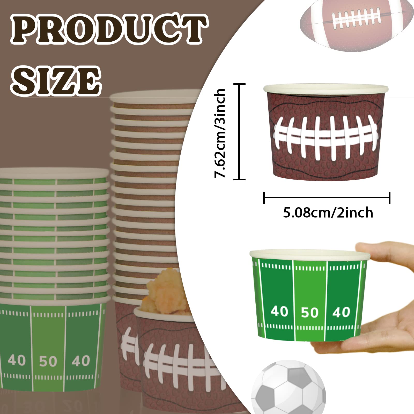 Gisgfim Football Party 50Pcs Disposable 9 Oz Paper Bowls, Durable Snack Cups For Sports Events, Game Day, Birthday Party Decorat
