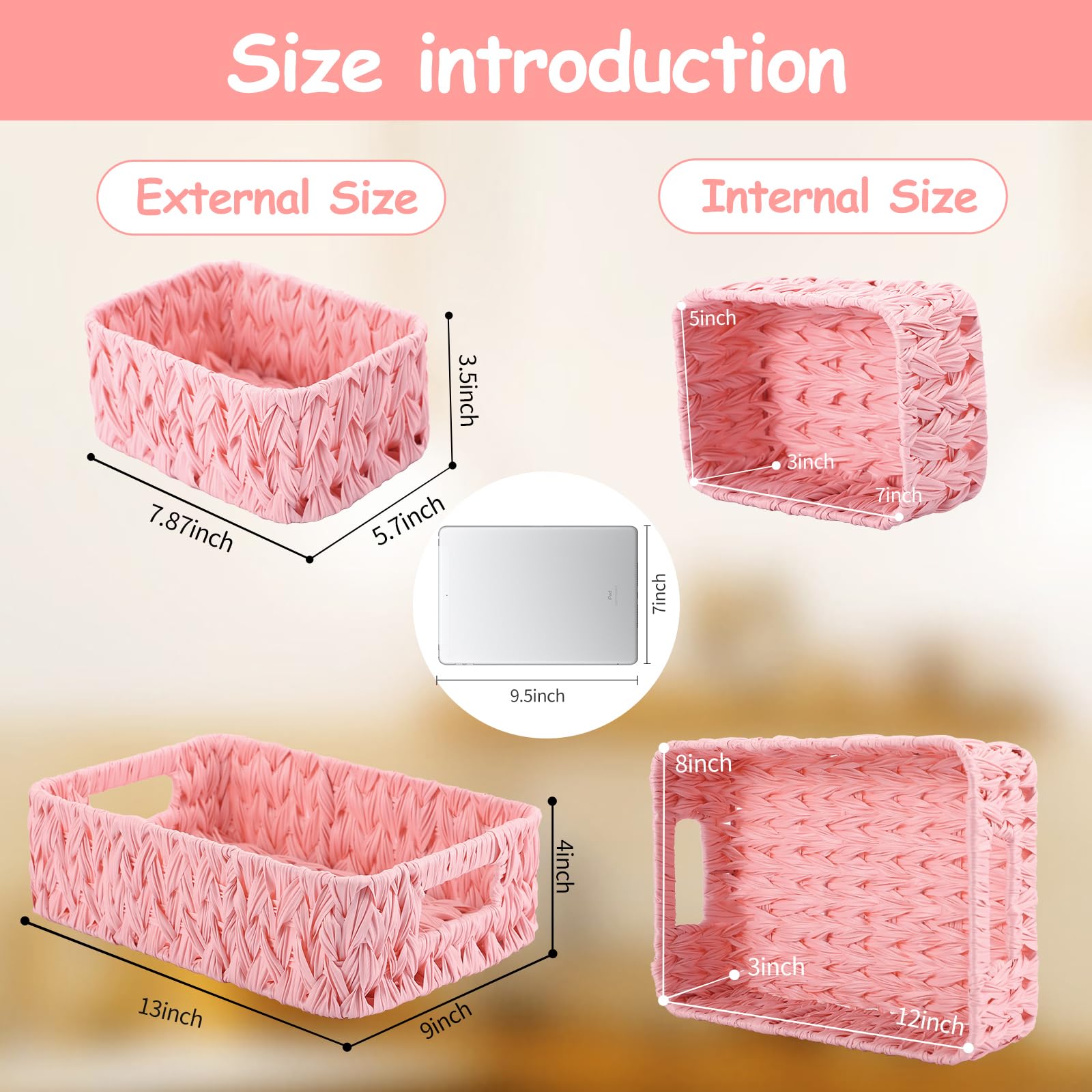 Xlhomo Bathroom Wicker Baskets Large For Shelves, Organizing, Waterproof Woven Storage With Handle For Toilet Shelf Baskets, Lau