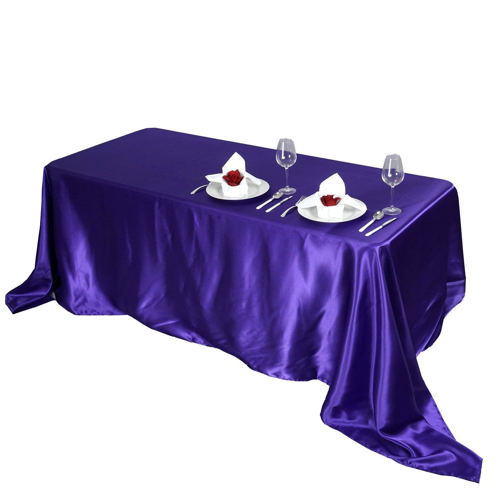 Balsacircle 90X156 Inch Purple Satin Rectangle Tablecloth Table Cover Linens For Wedding Table Cloth Party Reception Events Kitc