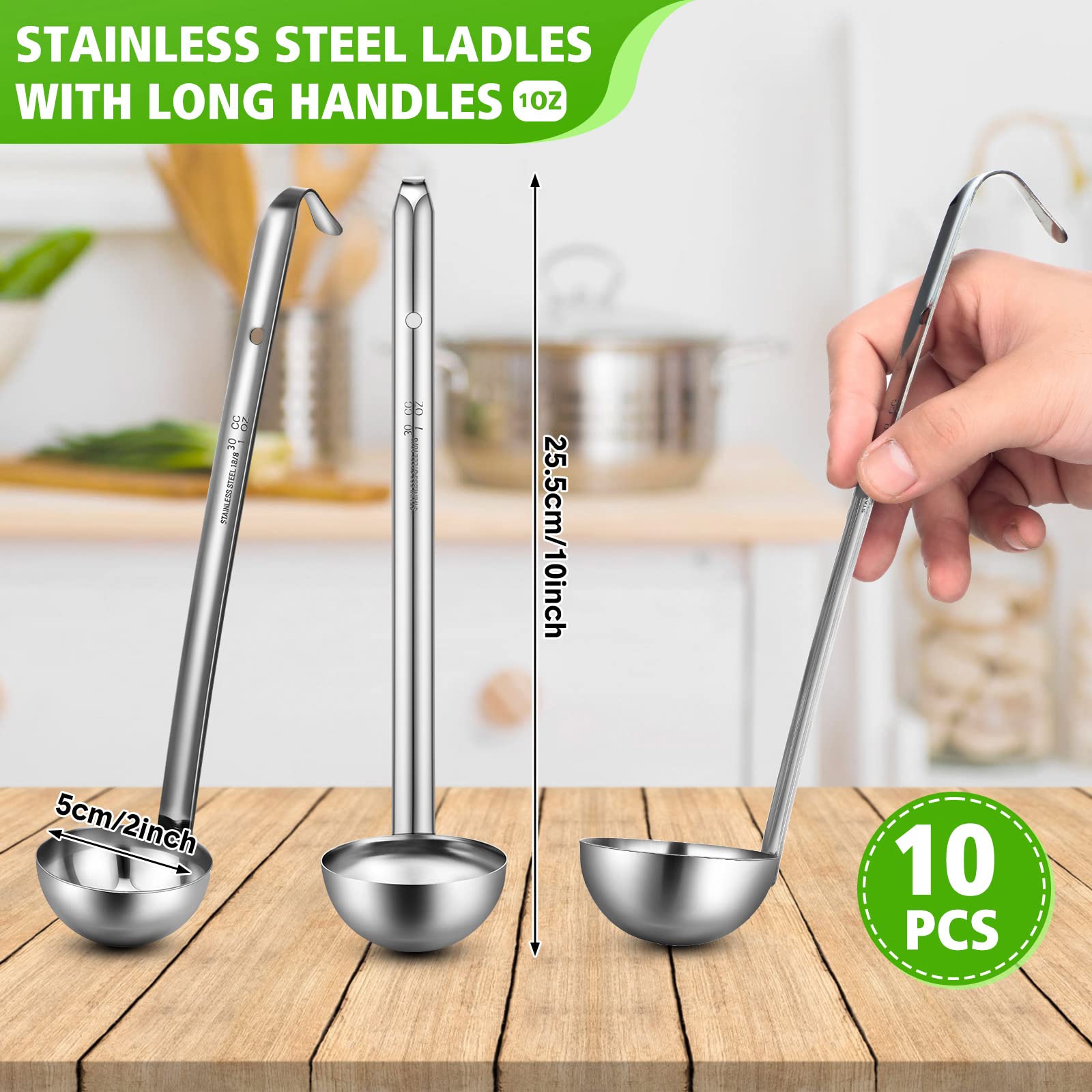 Potchen 10 Pieces Stainless Steel Soup Ladle Sturdy Soup Ladle With Long Handles Portion Control Serving Spoons For Cooking Soup