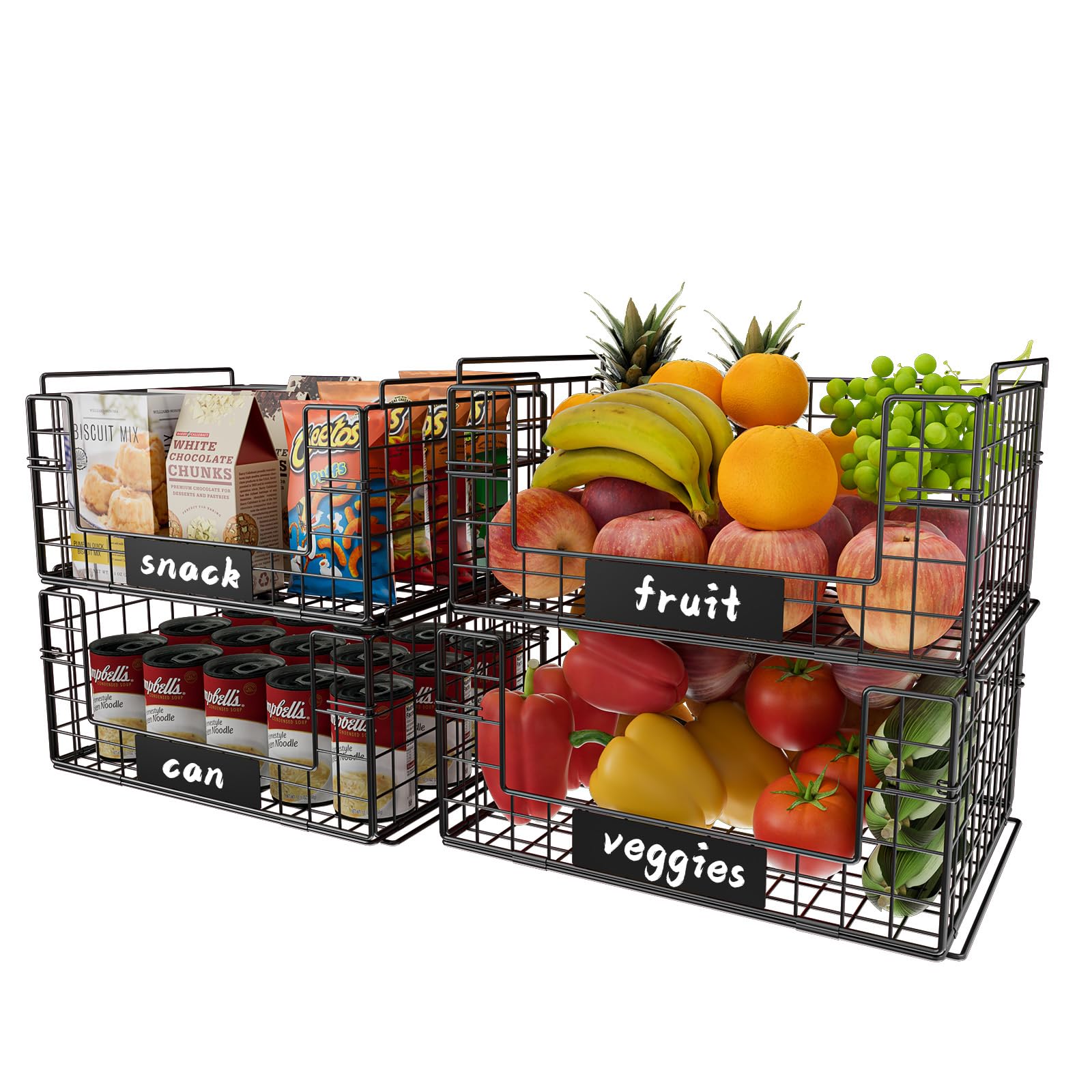 Jksmart 4 Pack Xxl Stackable Wire Baskets With Handles For Pantry Stor ...