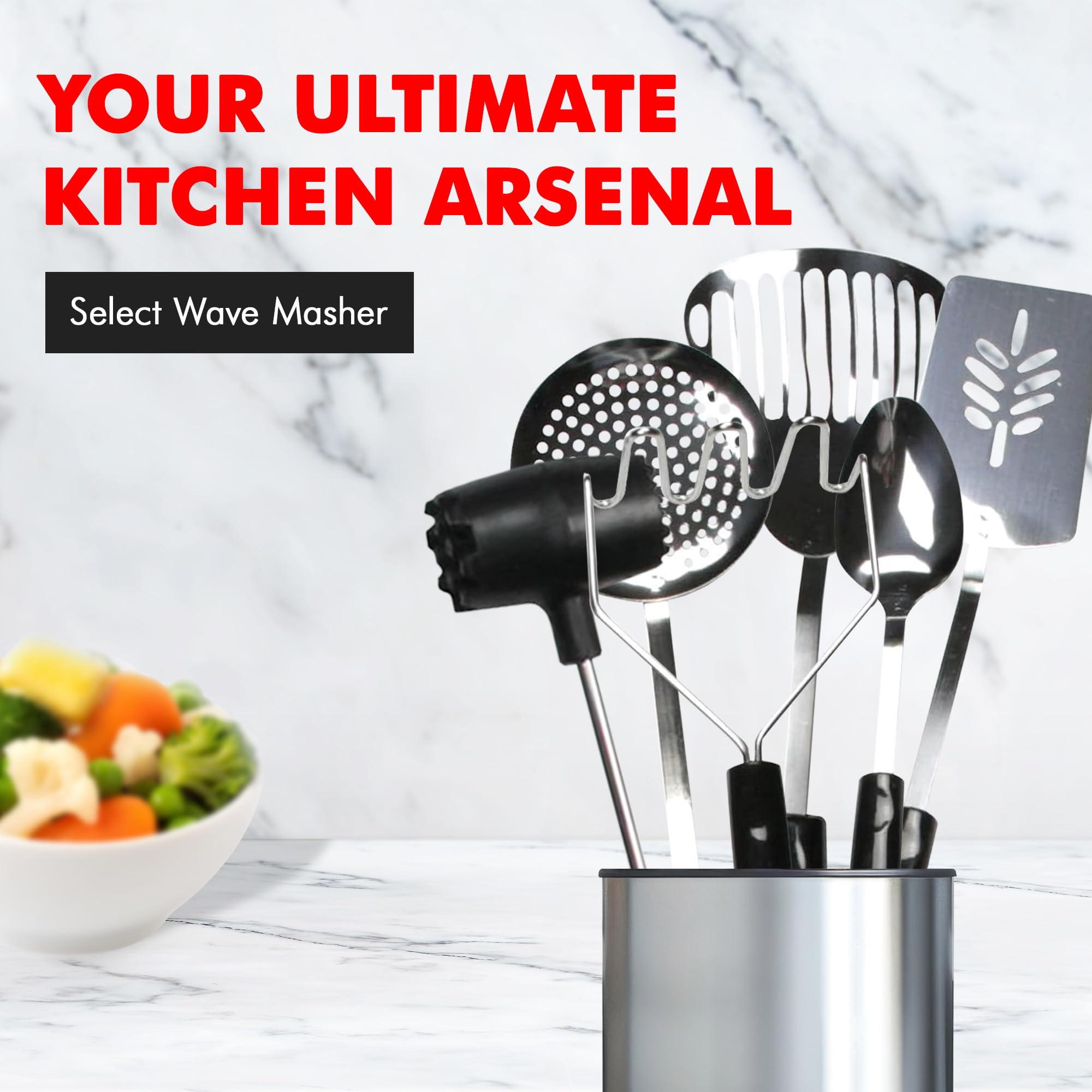 Chef Craft Select Sturdy Masher, 11 Inch, Stainless Steel/Black