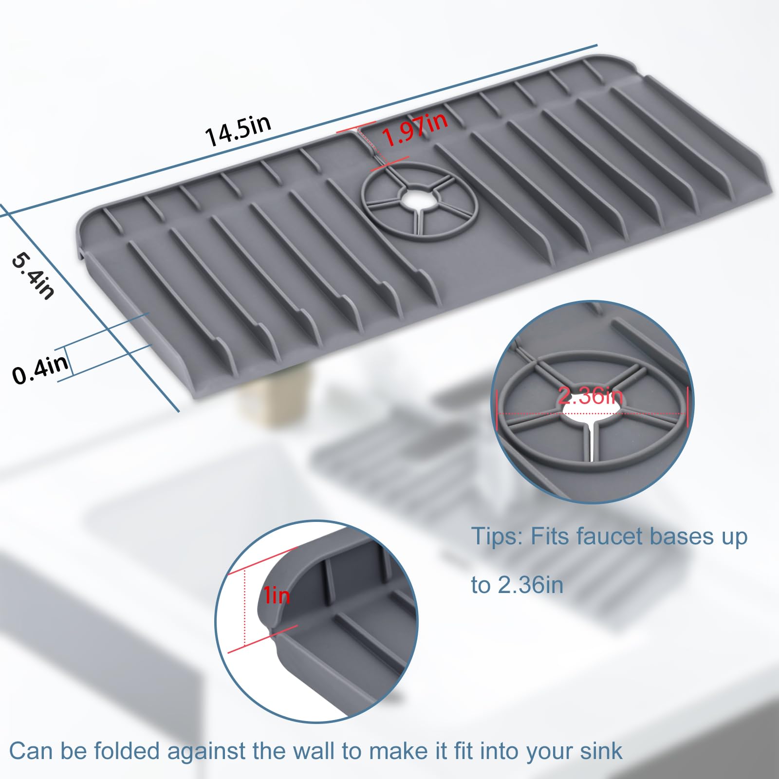 Aeoozgr Kitchen Sink Splash Guard, Silicone Sink Faucet Mat, Sink Draining Pad Behind Faucet, 14.5    X 5.4    Kitchen Sink Acce