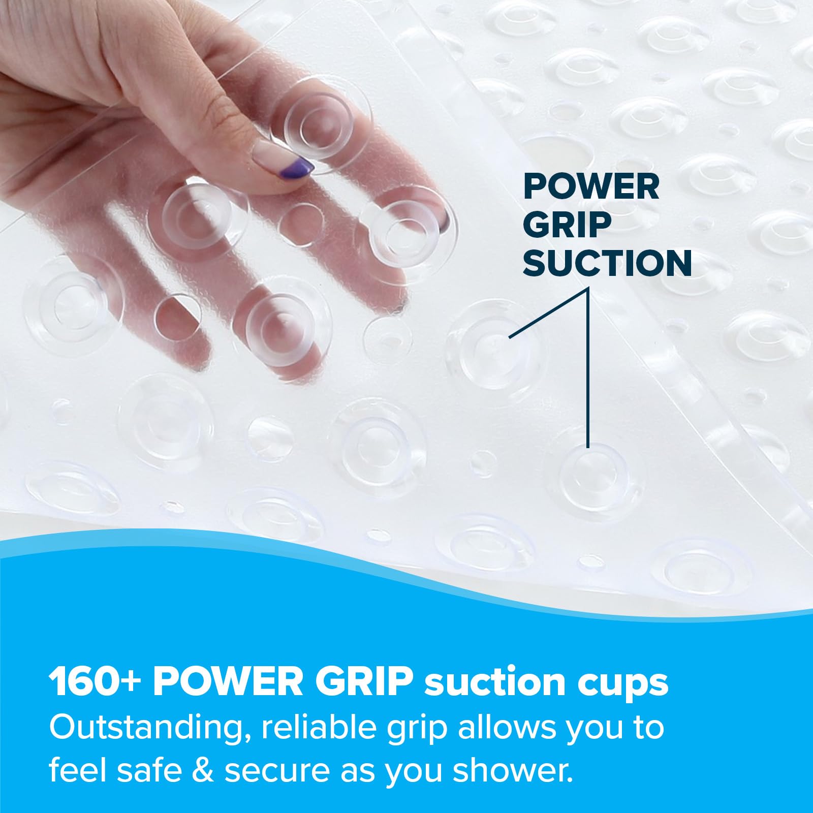 Slipx Solutions Essential Square Shower Mat, 21''X21'', Grippy Textured Surface, 25% Stronger Suction Cups, Non-Slip Shower Floo