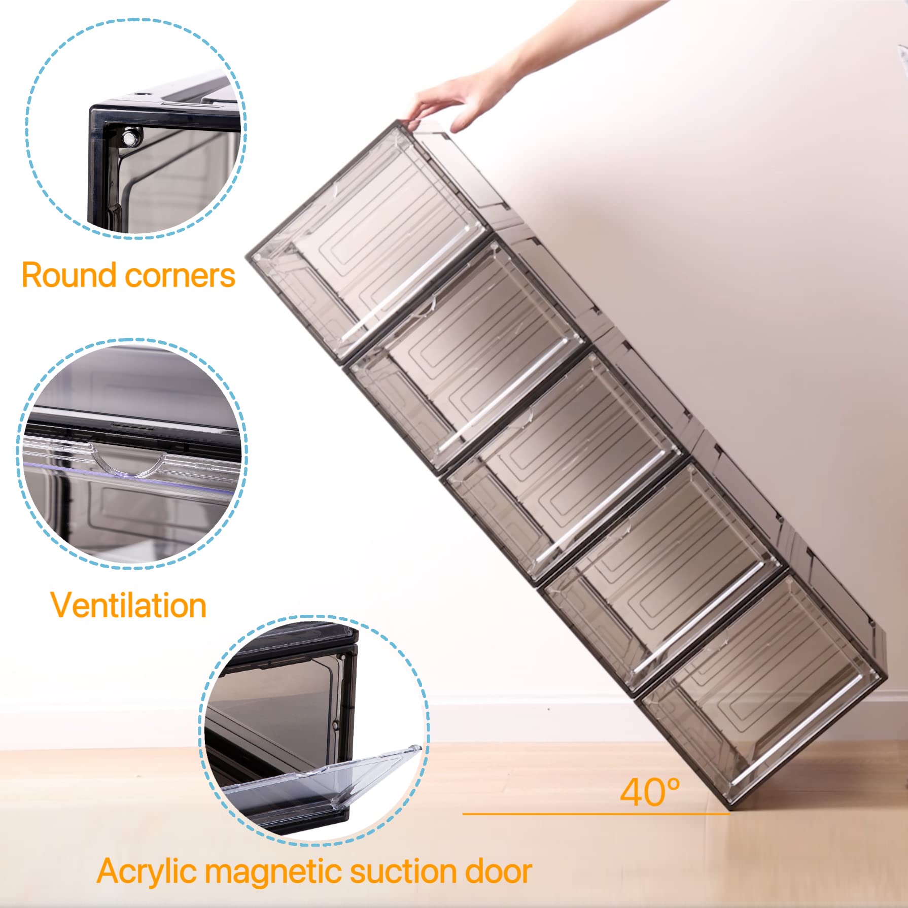 Attelite Hat Organizer For Baseball Caps, Set Of 6, Stackable Hat Storage Box, Hat Holder With Transparent Magnetic Door, Hat Ra