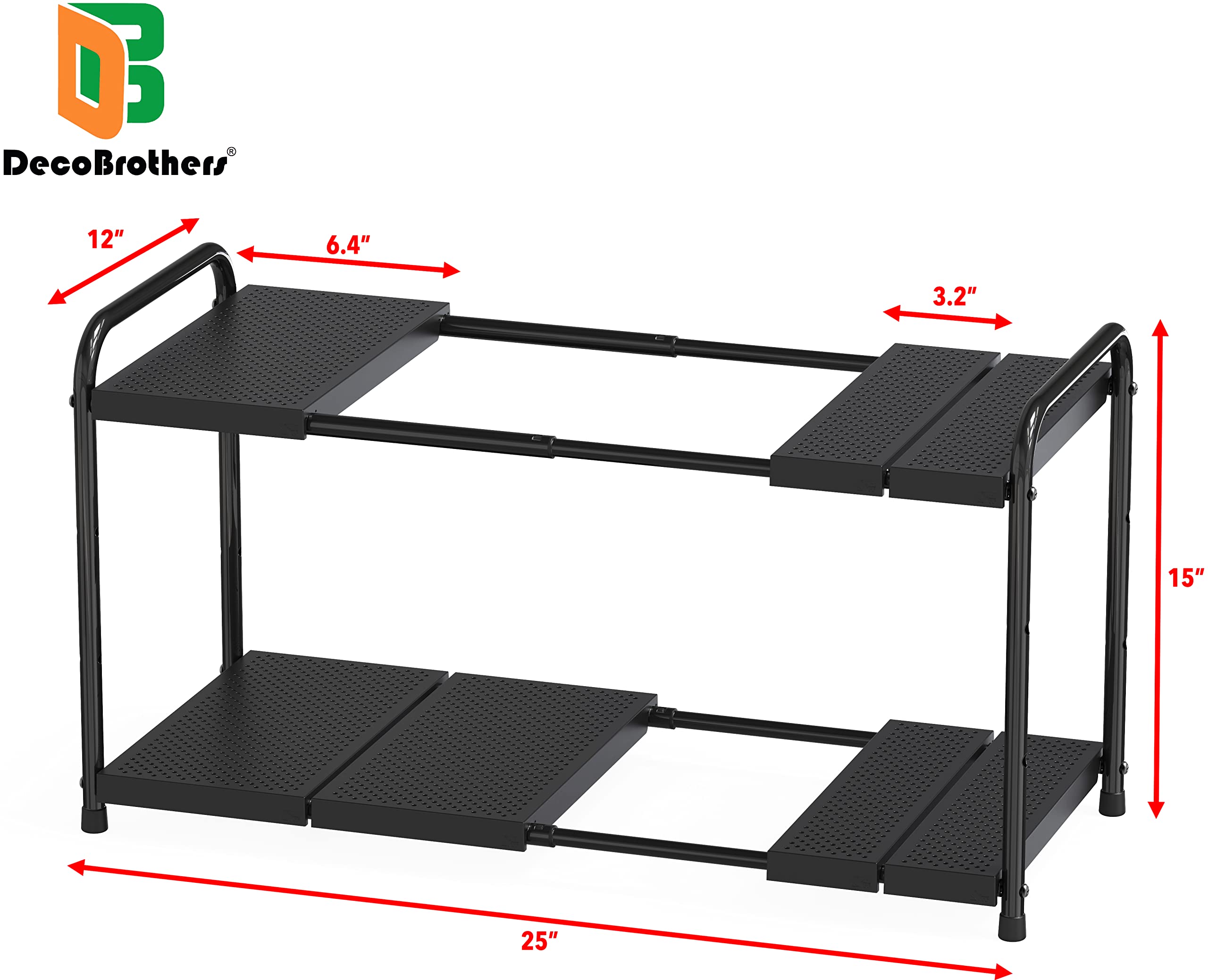 Decobros Under Sink 2 Tier Expandable Shelf Organizer, Black