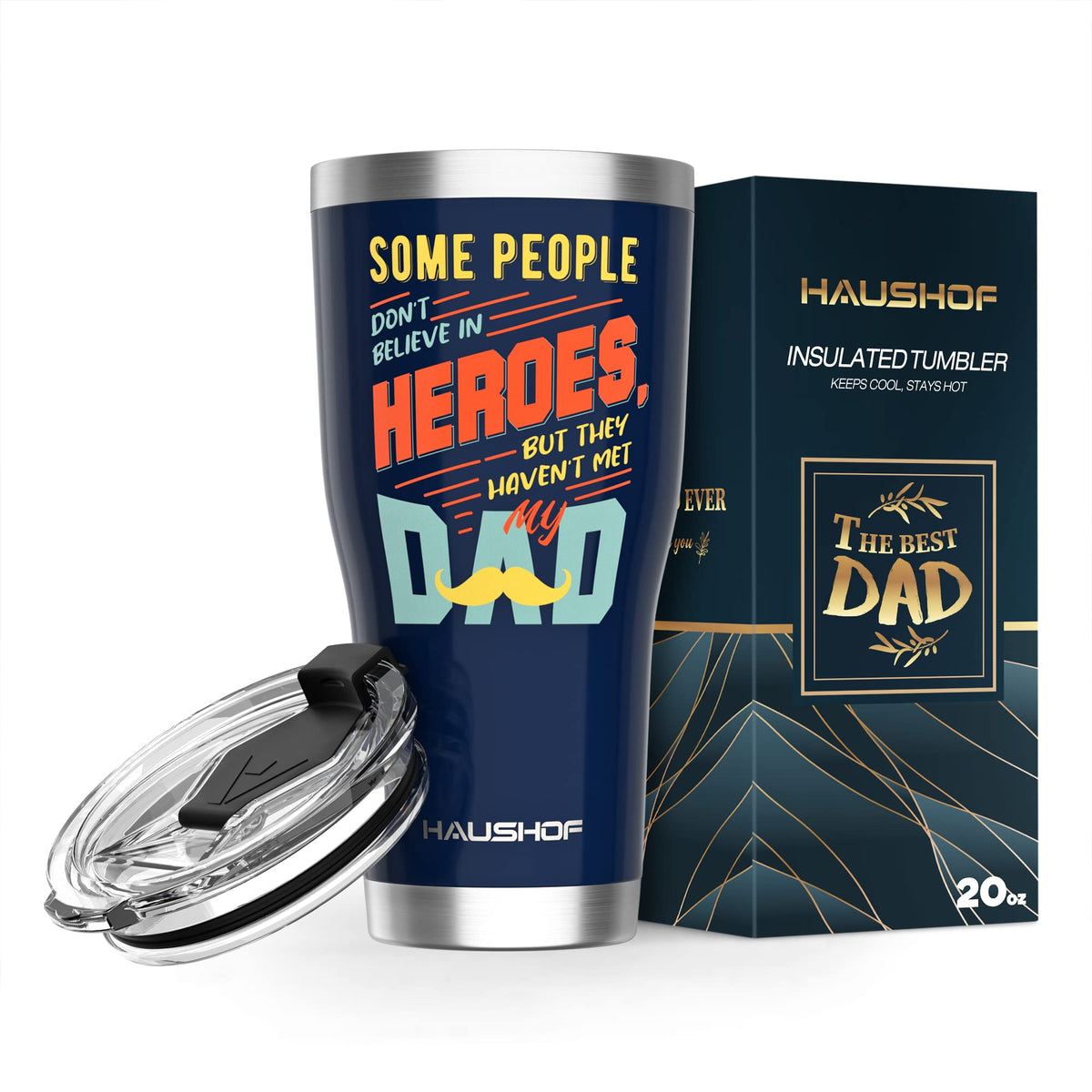 Haushof Dad Gifts Tumbler 20Oz Stainless Steel, Birthday Gifts For Dad Father/Husband/Men From Daughter, Son, Kids, Wife-Heroes