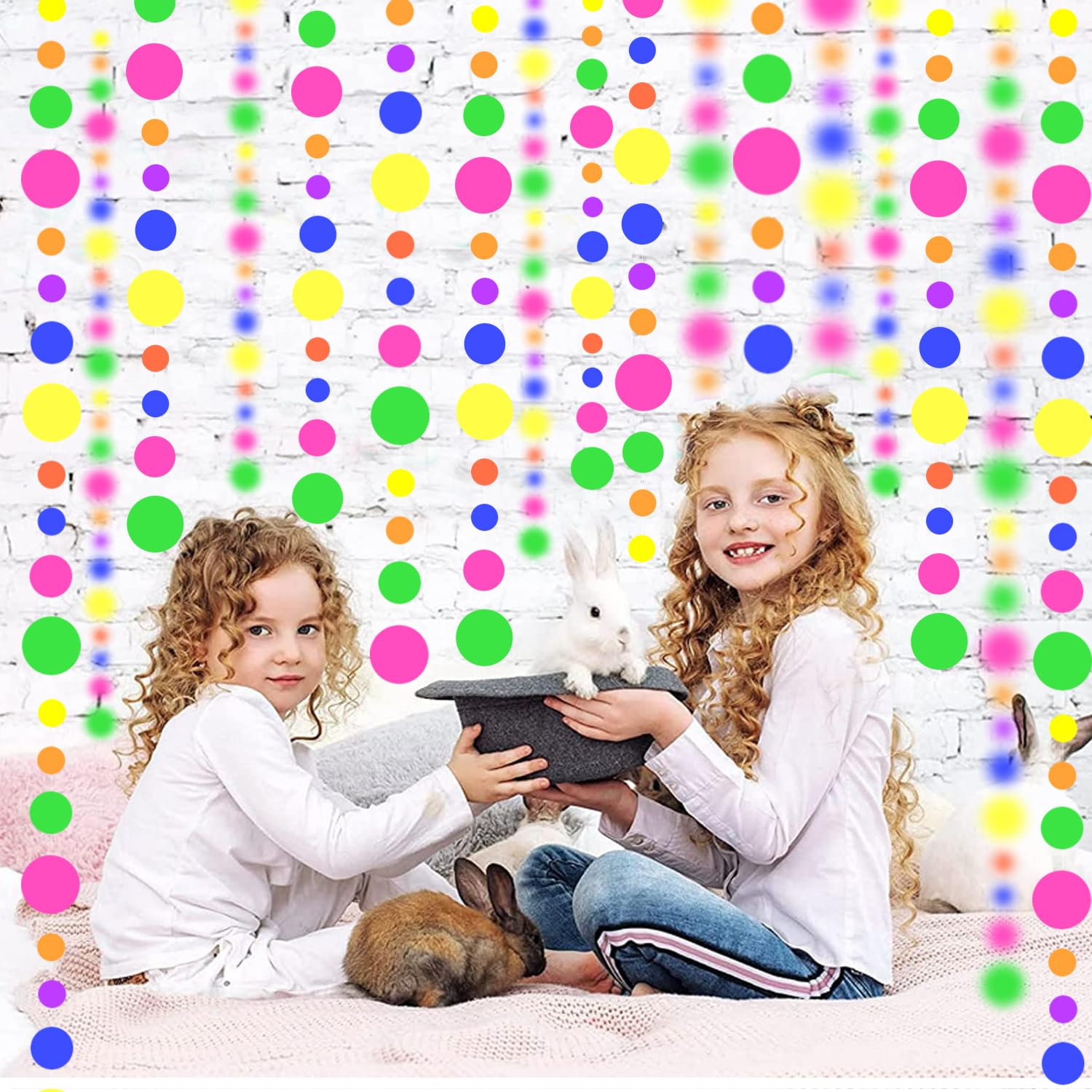 120Feet Uv Round Dot Paper Neon Garland Neon Streamers Neon Decorations Glow Party Uv Reactive Black Light Neon Party Favors Glo