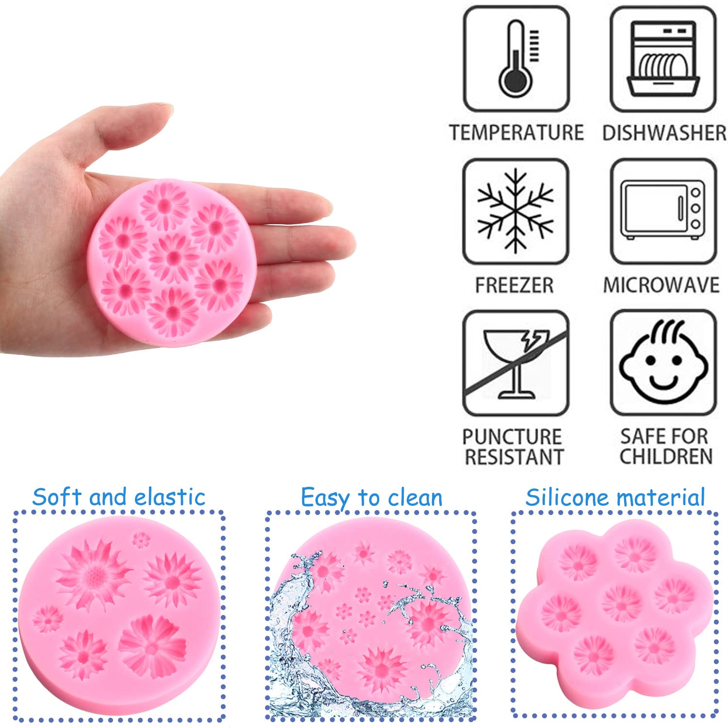 Mujiang Daisy Chrysanthemum Flower Silicone Fondant Molds For Cake Decorating Chocolate Candy Clay Gum Paste Set Of 4
