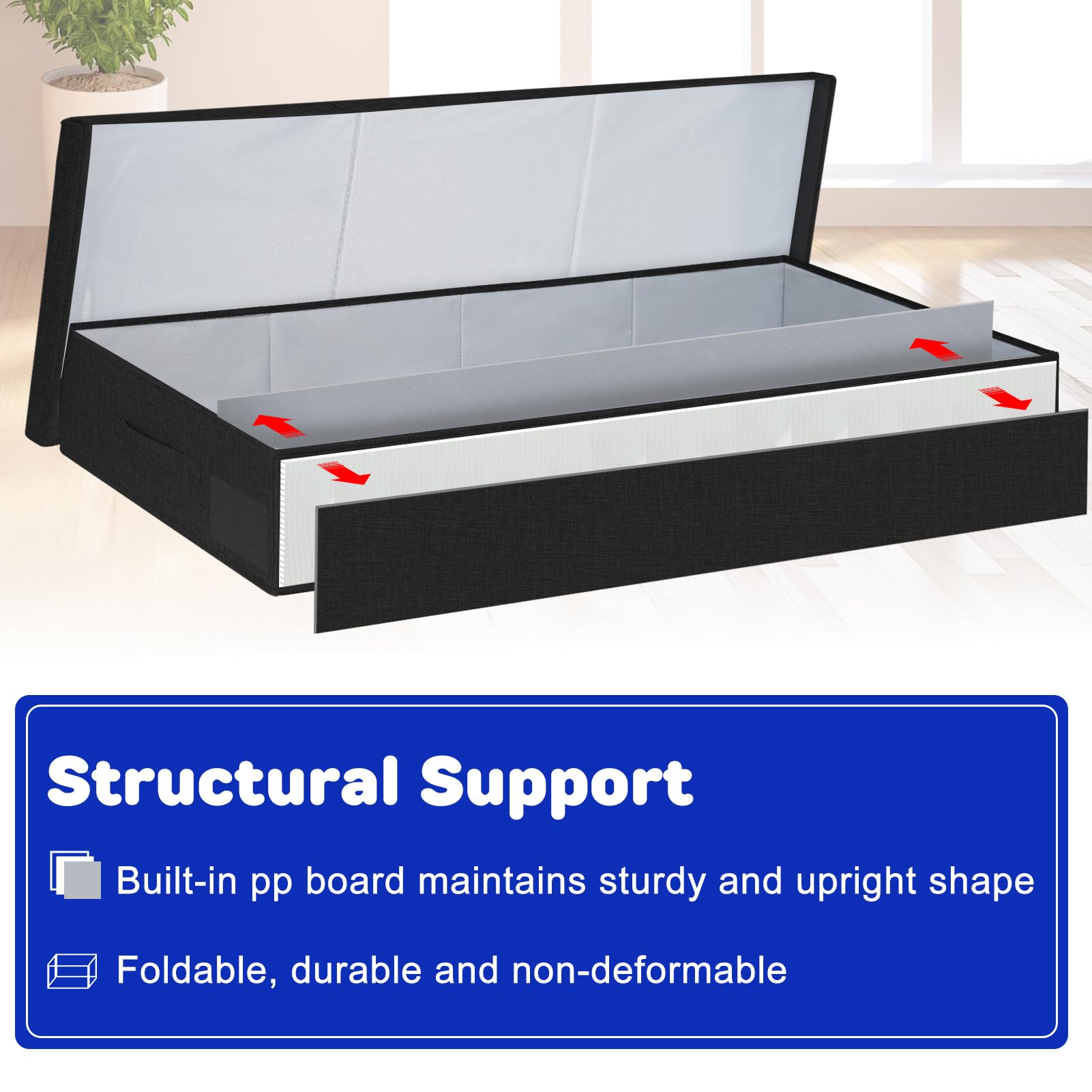 Underbed Storage Containers With Lids, Set of 2 Low Profile Under Crib Storage Bins W/ 3 Handles, Large Sturdy Under Bed Clothes