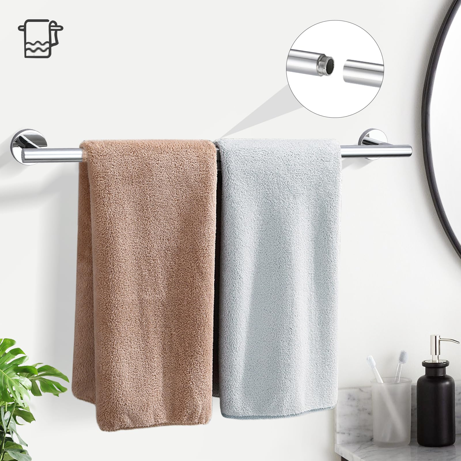 Turs Polished 5 Piece Bathroom Hardware Set, 24 Inch Bath Towel Bar Set, Round Bathroom Accessories Kit Wall Mounted Sus304 Stai