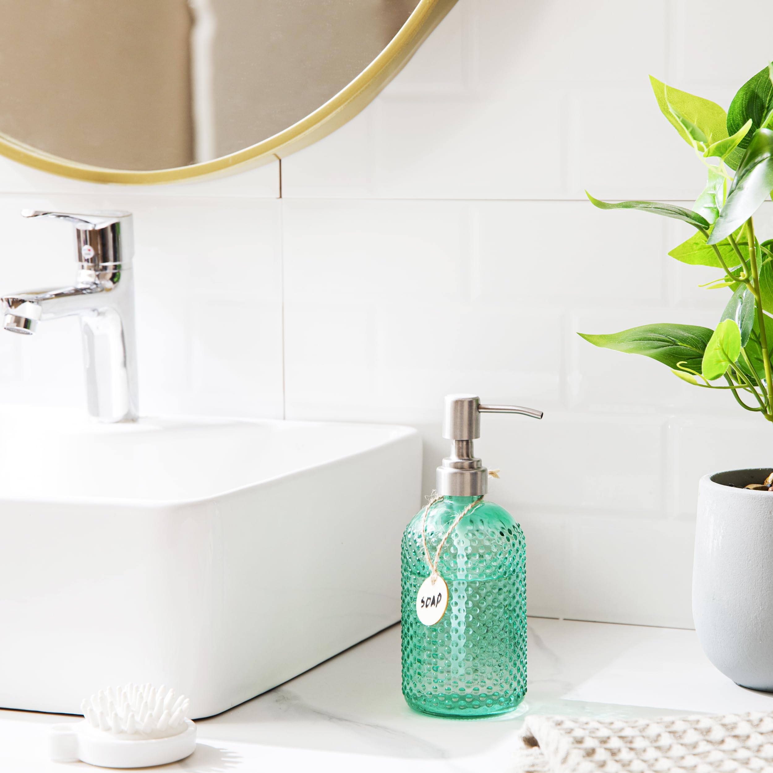 Hblife 16 Oz Soap Dispenser With 304 Rustproof Stainless Steel Pump, Kitchen Bathroom Soap Dispenser,Refillable Liquid Glass Soa