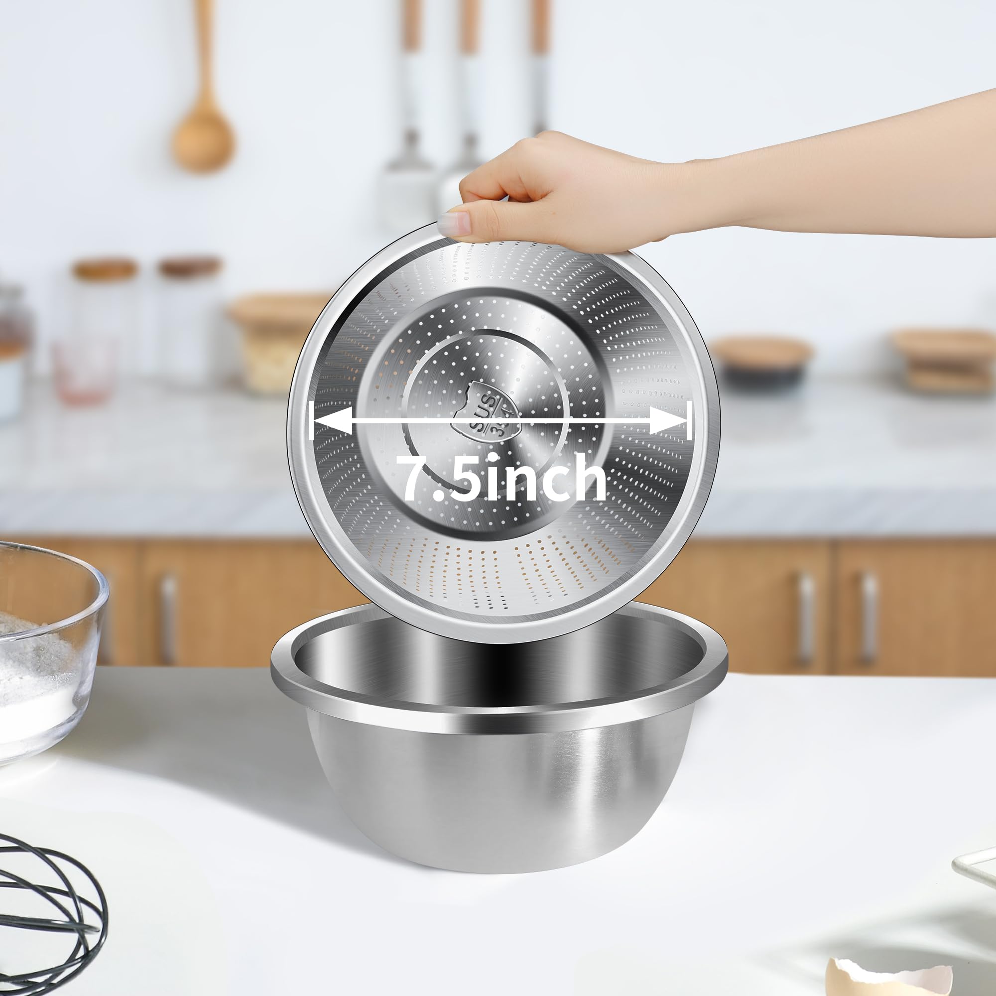 Gulex Colander 304 Stainless Steel 3-Quart With Mixing Bowls, Strainer For Kitchen Food For Washing Vegetables, Fruit, Rice, Dis