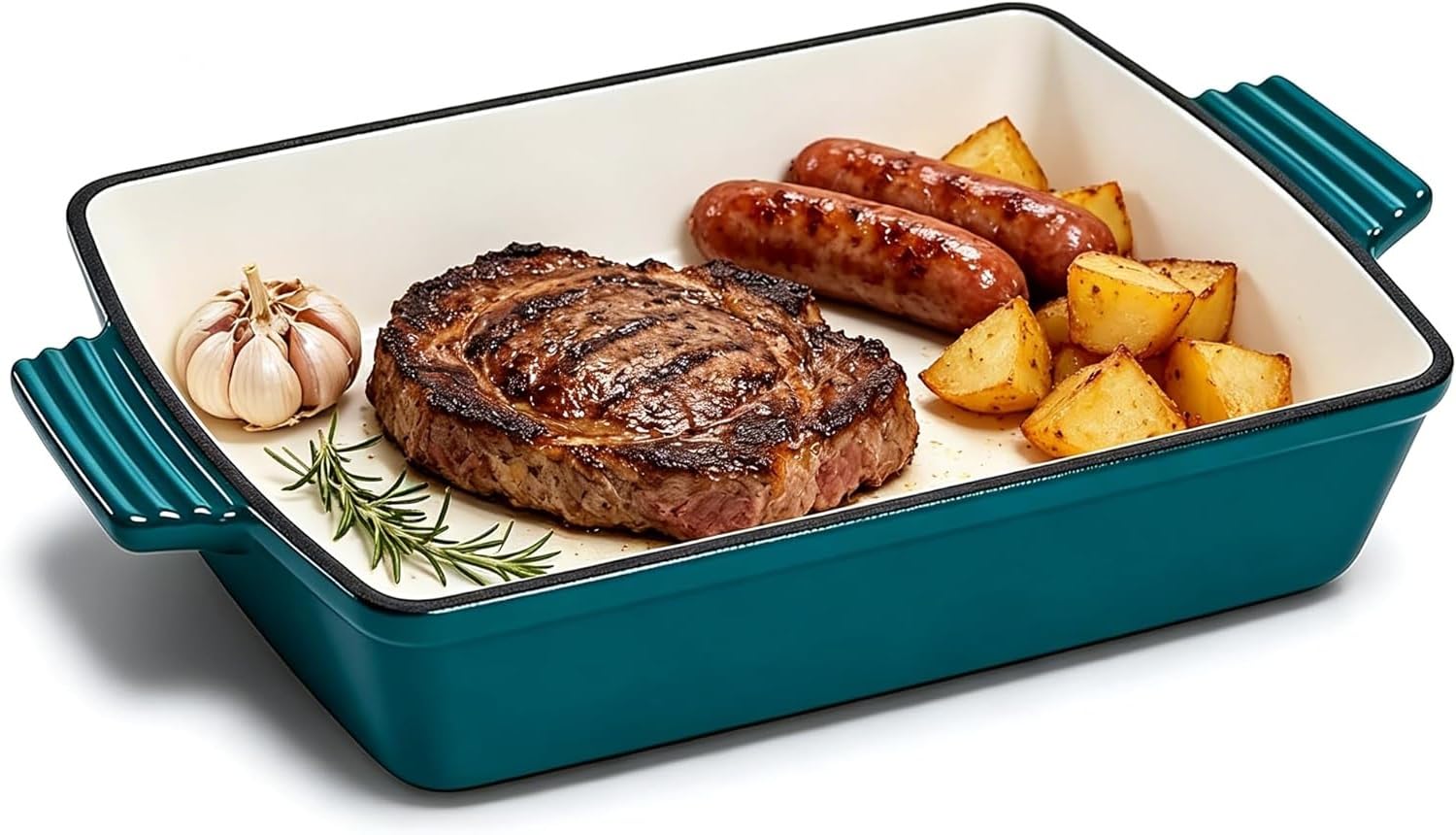 HCXCQLSUY Enameled Cast Iron Lasagna Pan (Peacock Blue, 13 x 9 inch)