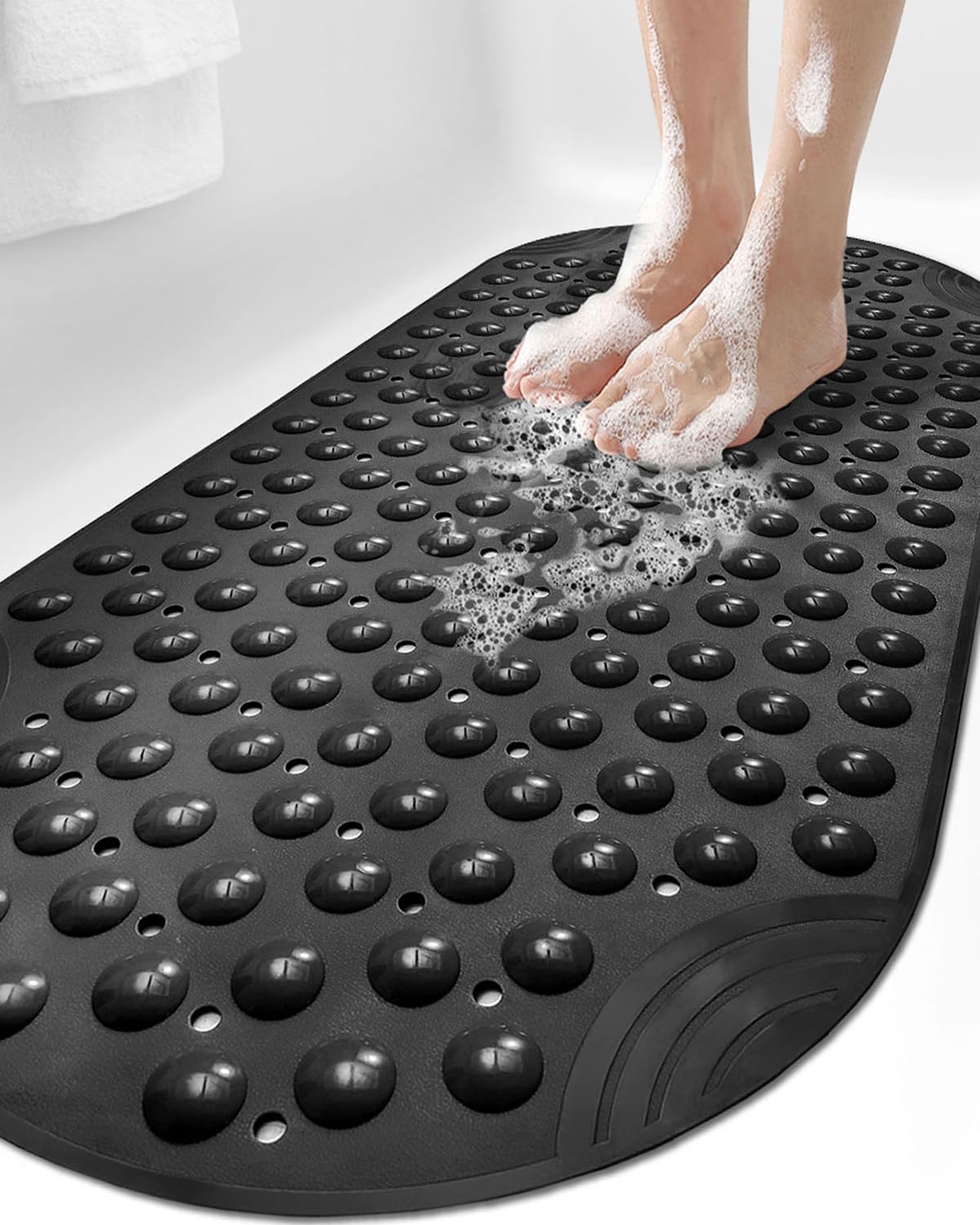 Dexi Bathtub Mat Non Slip 16X35, Shower Floor Mats For Bathroom Bath Tub, Washable Oval Bathmat With Suction Cups And Drain Hole