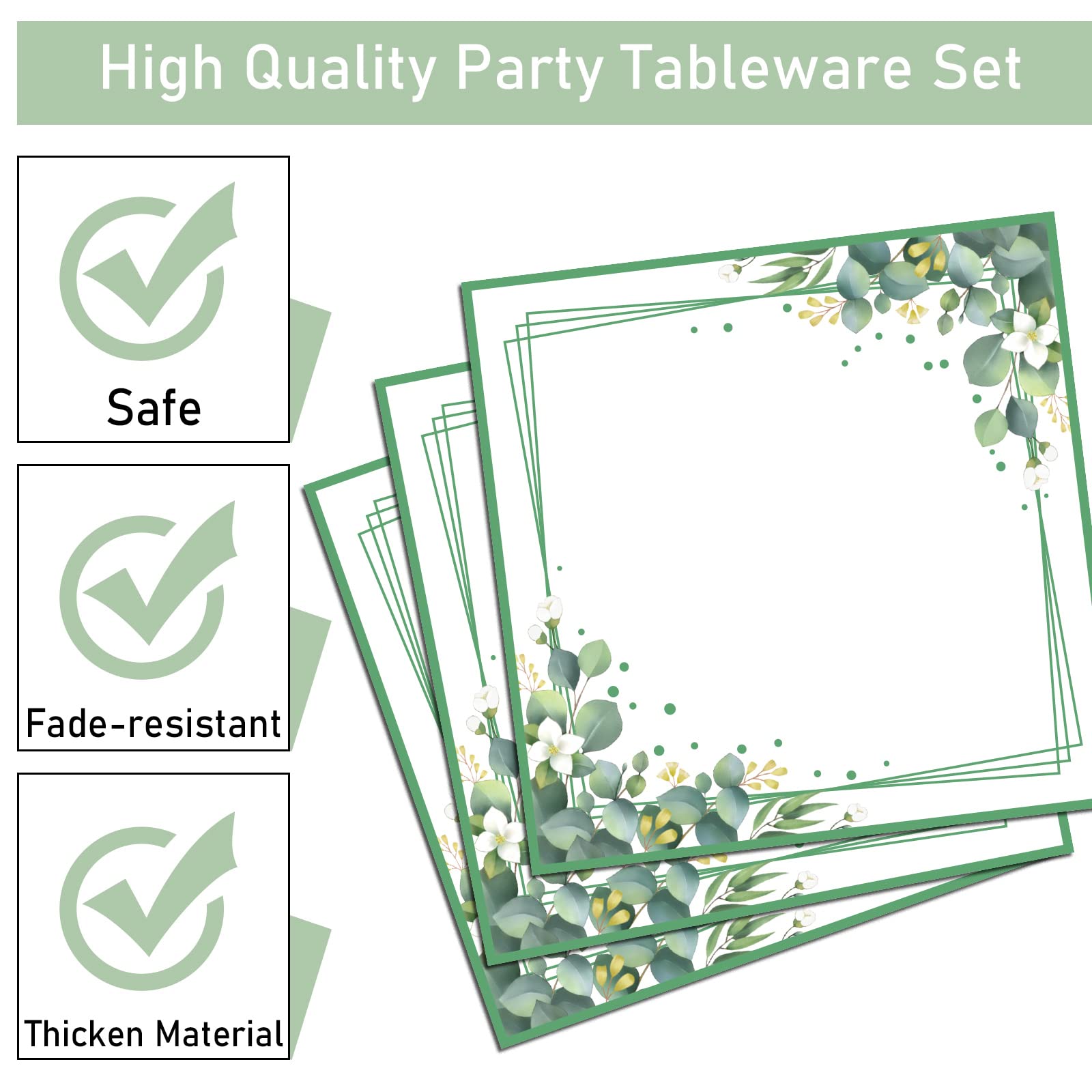 96 Pieces Sage Greenery Party Supplies Tableware Set Eucalyptus Leaf Jungle Theme Party Table Decorations Bridal Baby Shower Saf