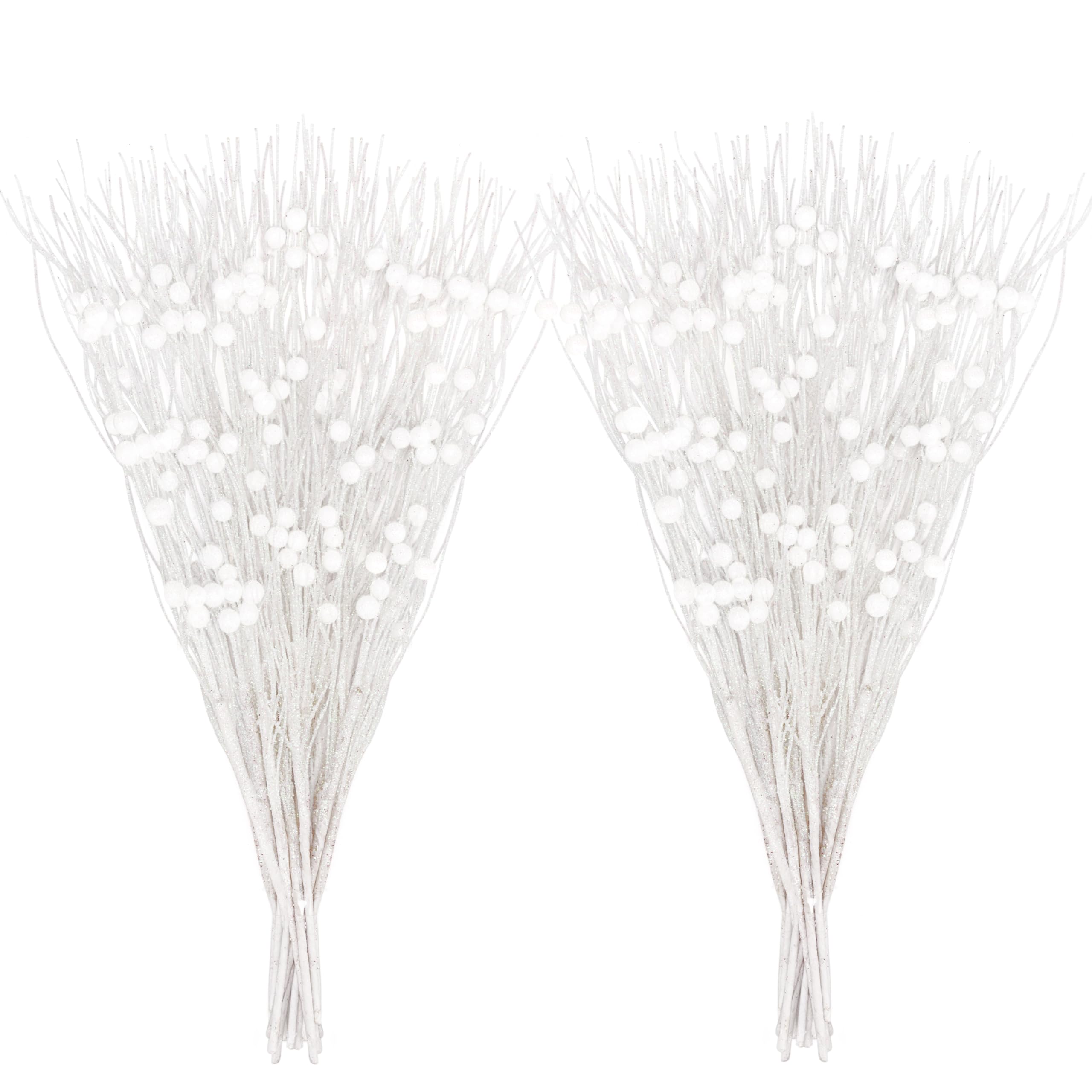 Yen Jean 30Pcs Christmas Tree Decorations White Artificial Glitter Berry Stems Xmas Ornaments Picks Vase Home Table Decor
