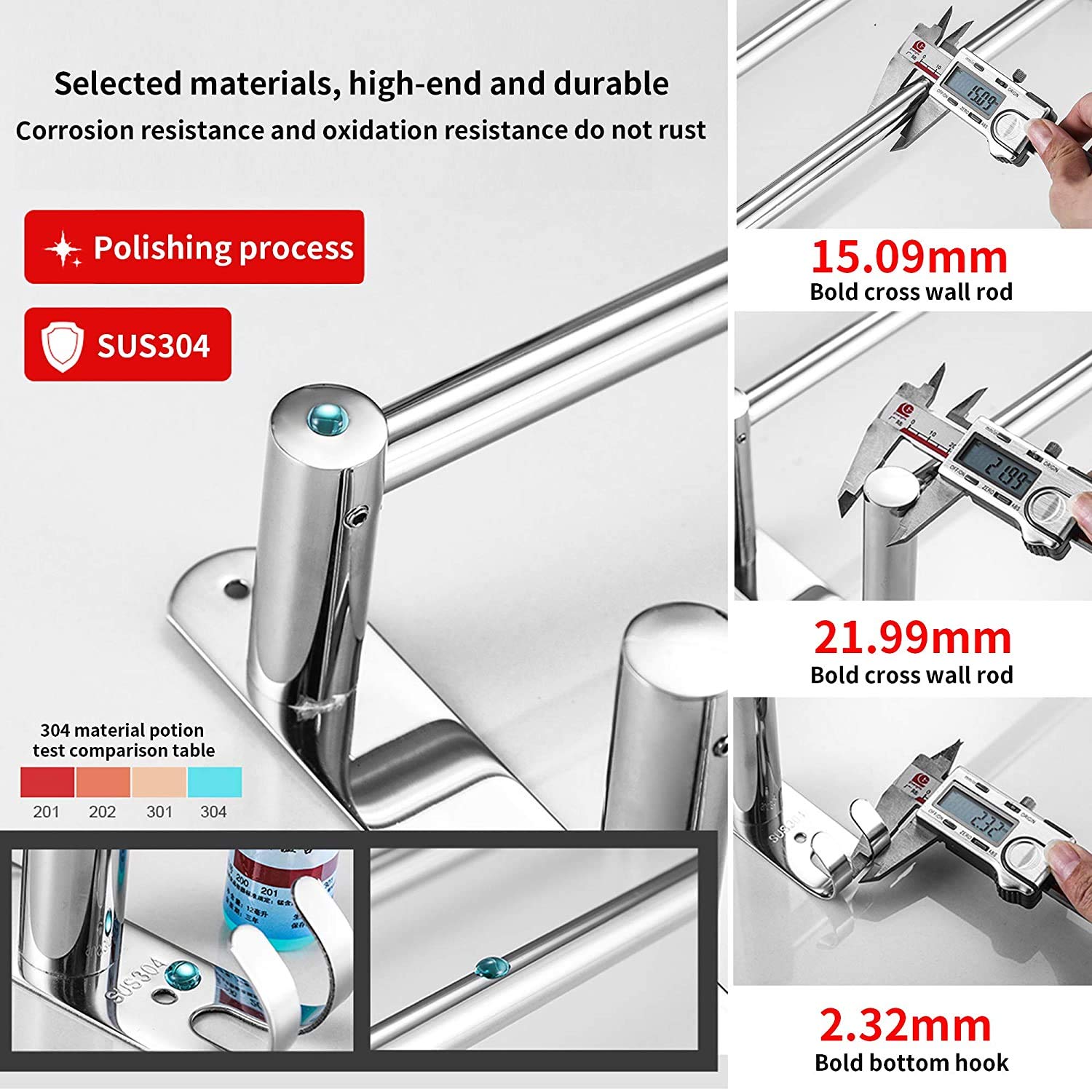 lanliebao Stainless Steel Towel Bars Hanger - Retractable 20-30 Inch, Strong 3M Adhesive, Space Saving for Bathroom and Kitchen