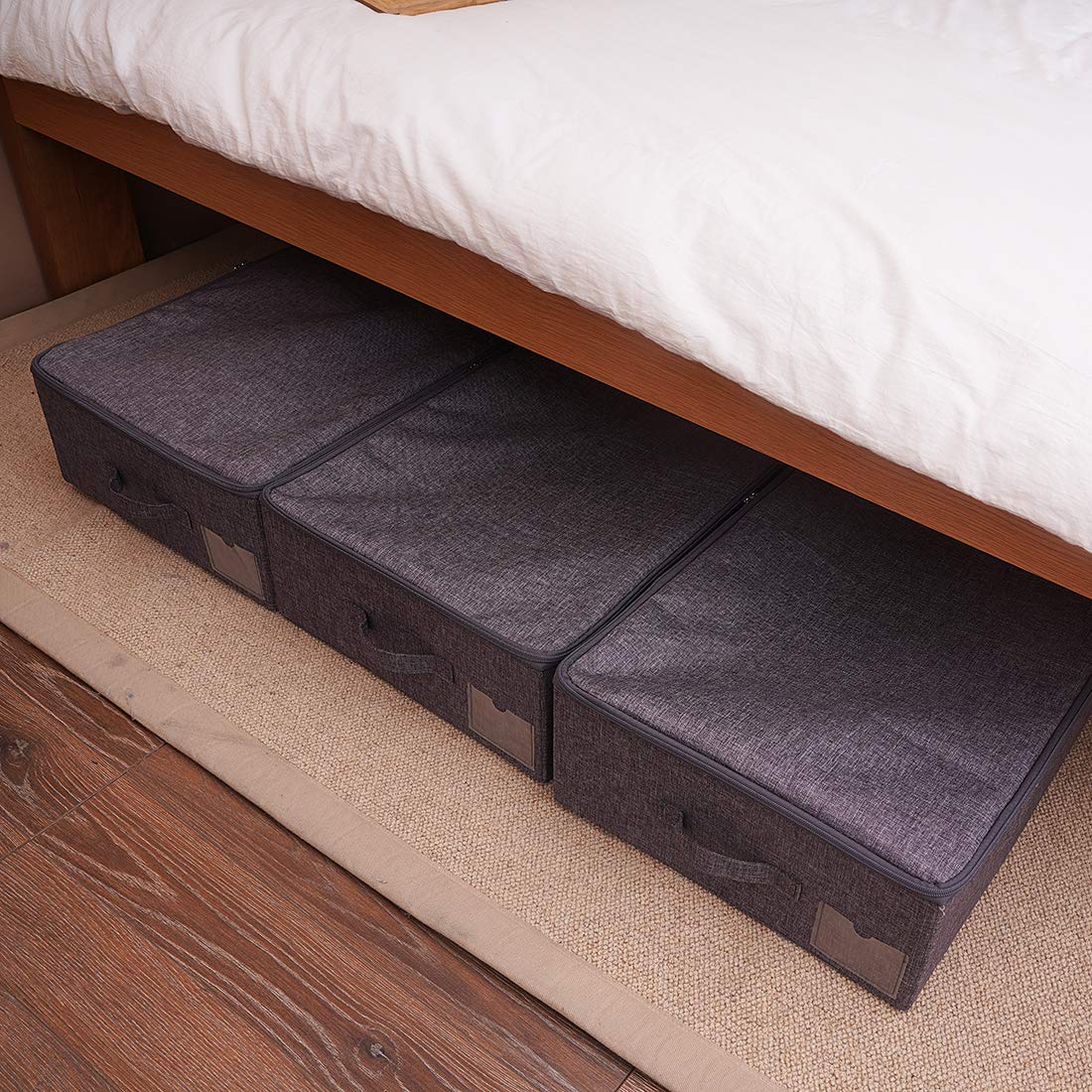 iwill CREATE PRO Underbed Storage Boxes for Bedding/Garment/Duvets/Blankets/Shoes, Folding Fabric Rigid Under bed Storage Bins w