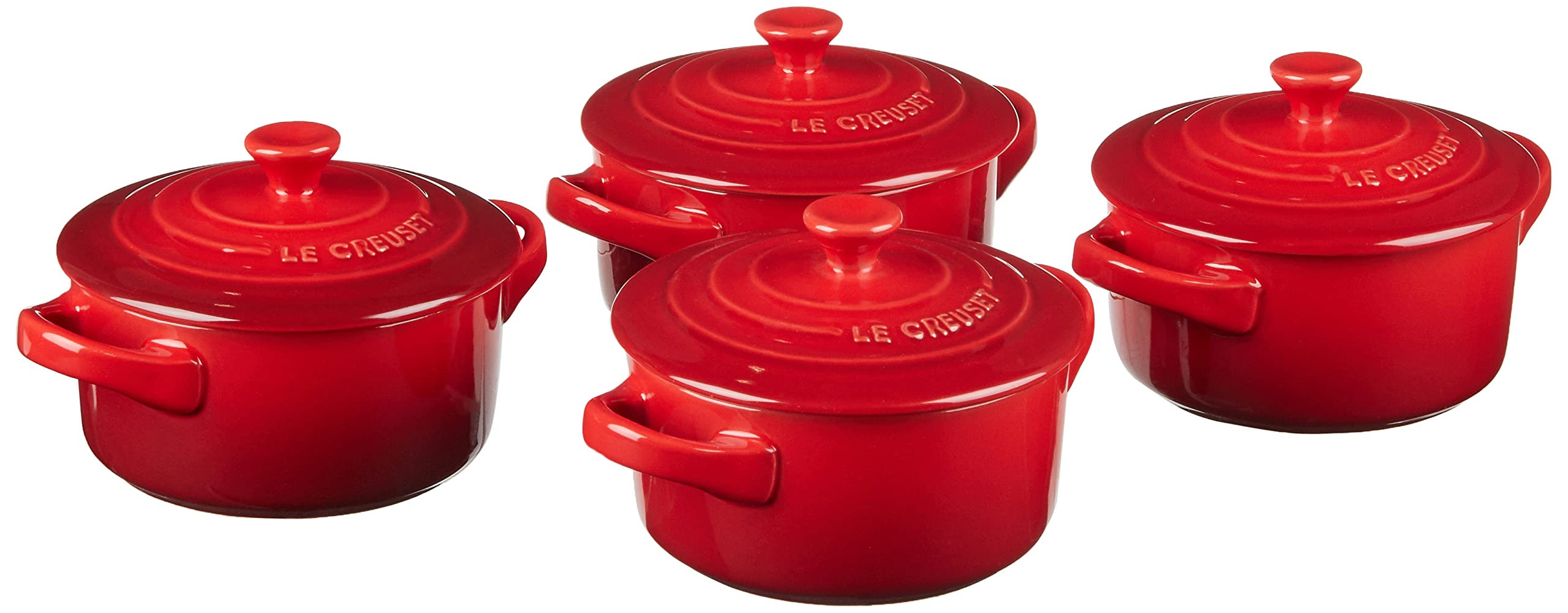 Le Creuset Stoneware Set Of 4 Mini Cocottes With Cookbook, 8 Oz. Each, Cerise