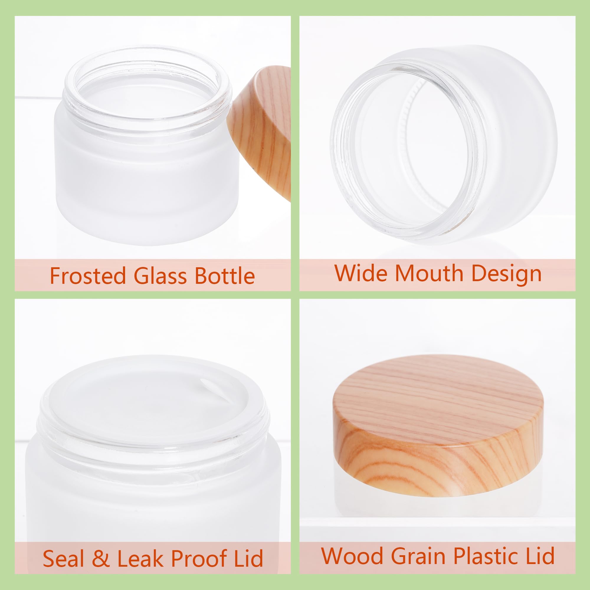 Miayon 6Pcs Glass Cosmetic Containers With Wood Grain Lid Refillable Cosmetic Jar Frosted Glass Cream Container With Leak-Proof