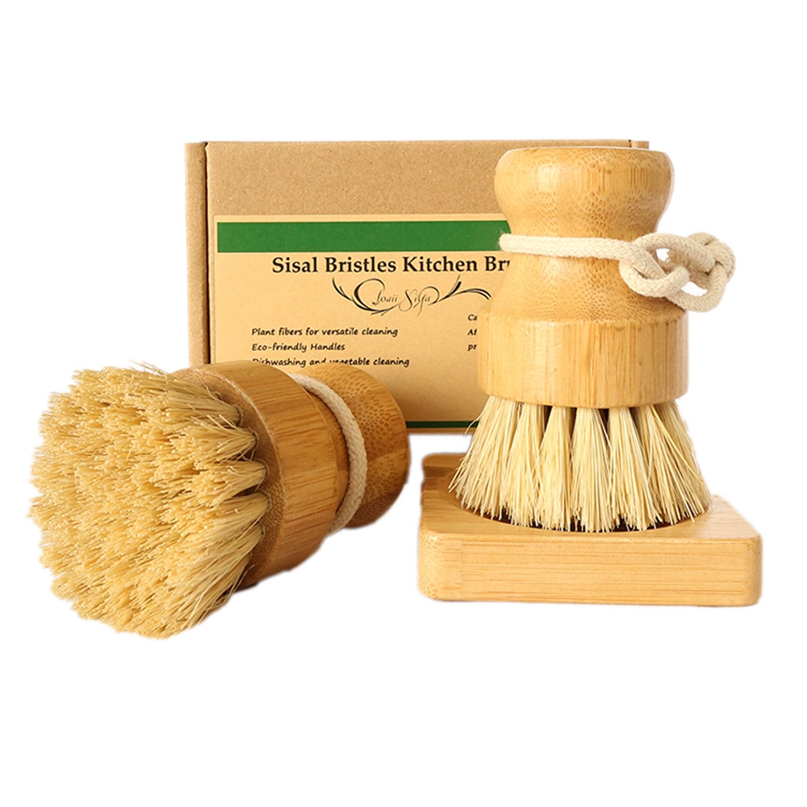 JouiiSiYa Bamboo Vegetable Brush, Natural Sisal Soft Bristle Kitchen Brush