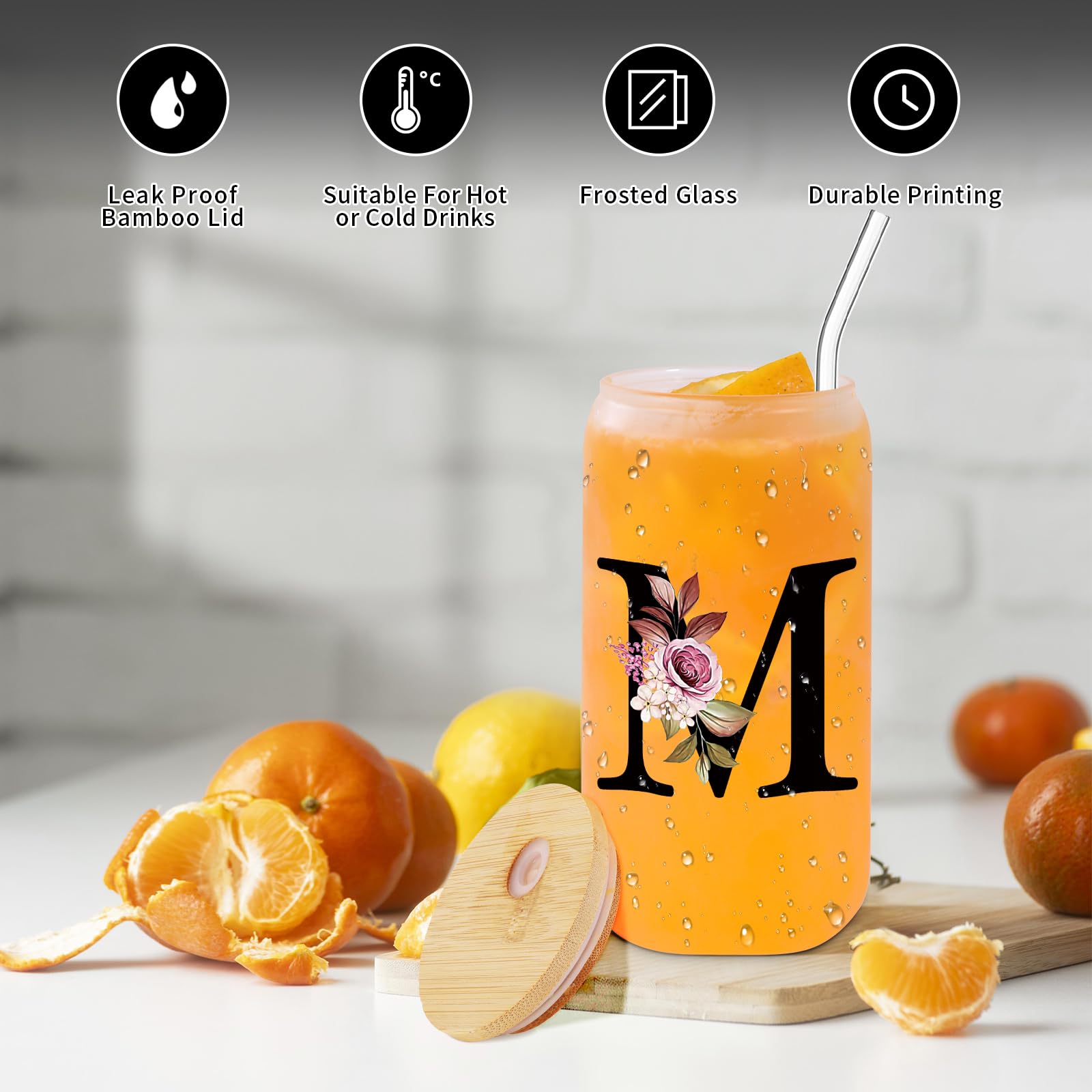 Monogrammed Glass Drinking Cup With Lid Straw Women Wife Ideal from Husband Happy Birthday Wedding Romantic Best Cool Personaliz