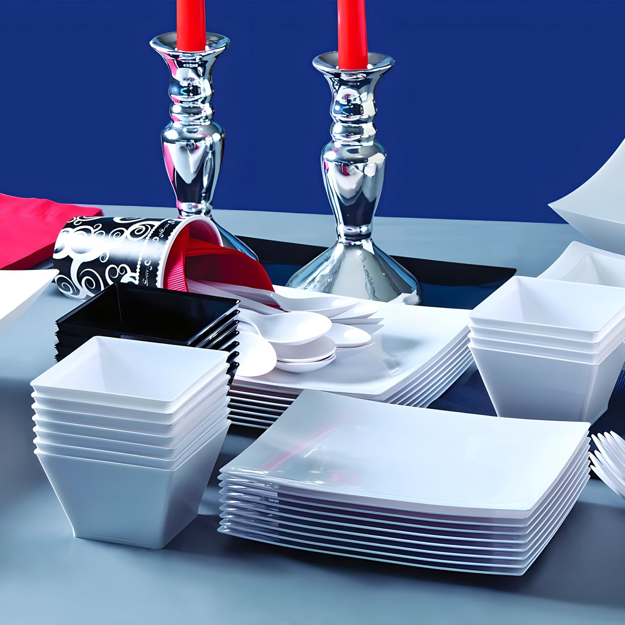 Lillian Tablesettings Plastic 8 oz  Black Rectangles Servingware  Pack of 20 Party Bowls  3.5 x 3.5 x 7.5 inches