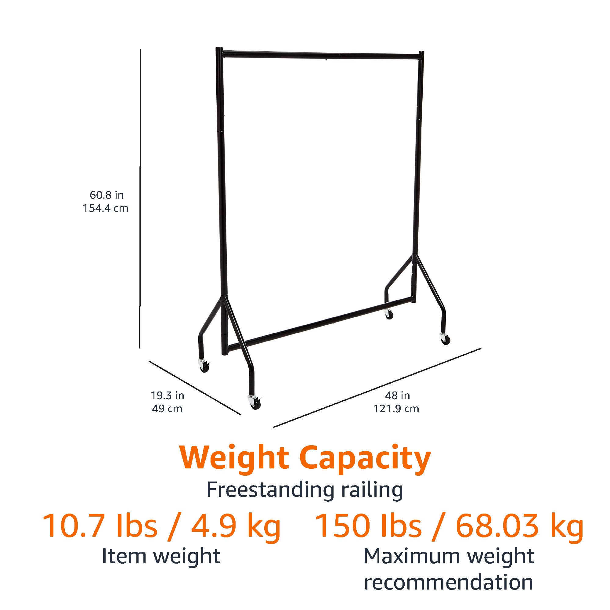 Amazon Basics Heavy Duty Rolling garment Rack  Hanging clothes Organizer Rail for Display and Storage  121 x 152 m - Black