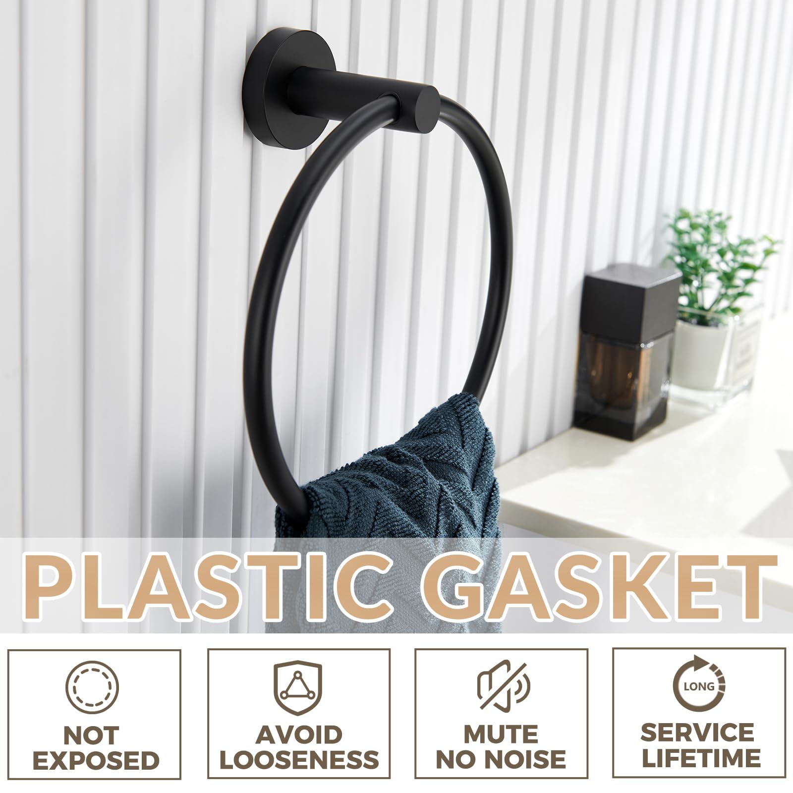 APLusee Matte Black Towel Ring  Stainless Steel Hand Towel Holder  Bathroom Towel Rack  Round Towel Hanger  Storage Hardware Wall Mounted