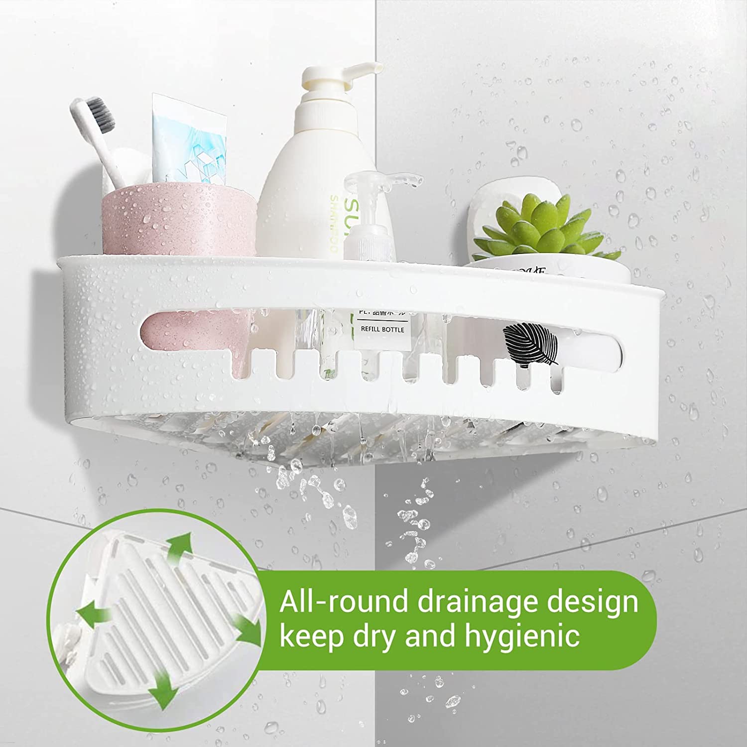 Luxear Corner Shower Caddy Suction Cup No-Drilling Removable Shower Caddy Basket Powerful Suction Bathroom Shower Shelf Waterpro