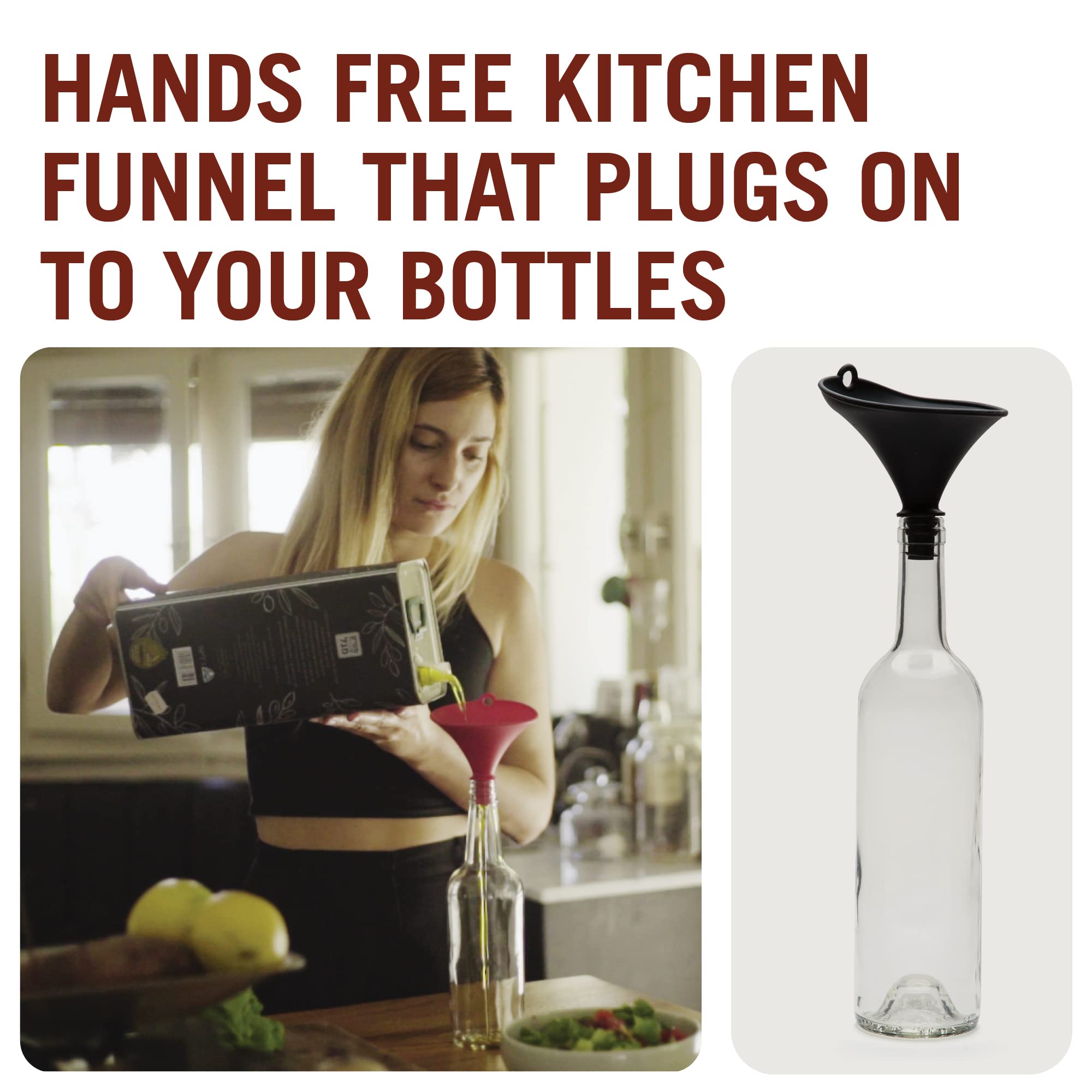 Monkey Business Stedi Silicone Funnel For Filling Bottles, Kitchen Funnel For Water Bottle Liquid Transfer, Steady Pour Hands-Fr