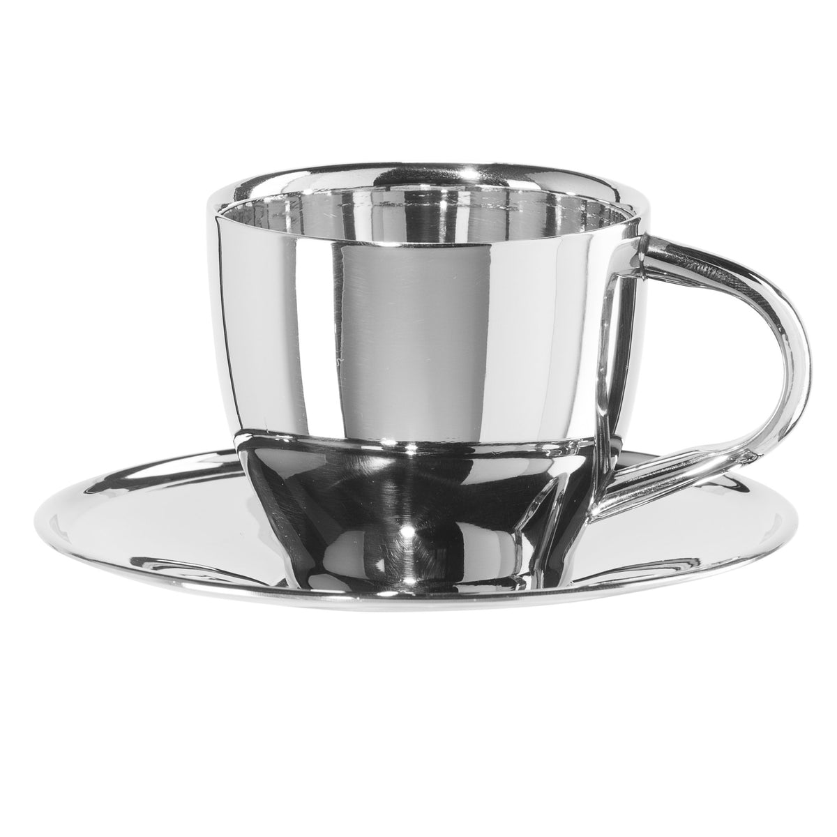 Oggi Insulated Coffee Cups 6Oz - Saucer Included - Dual Wall Stainless Steel Technology Coffee Or Tea Cup With Elegant Mirror Fi