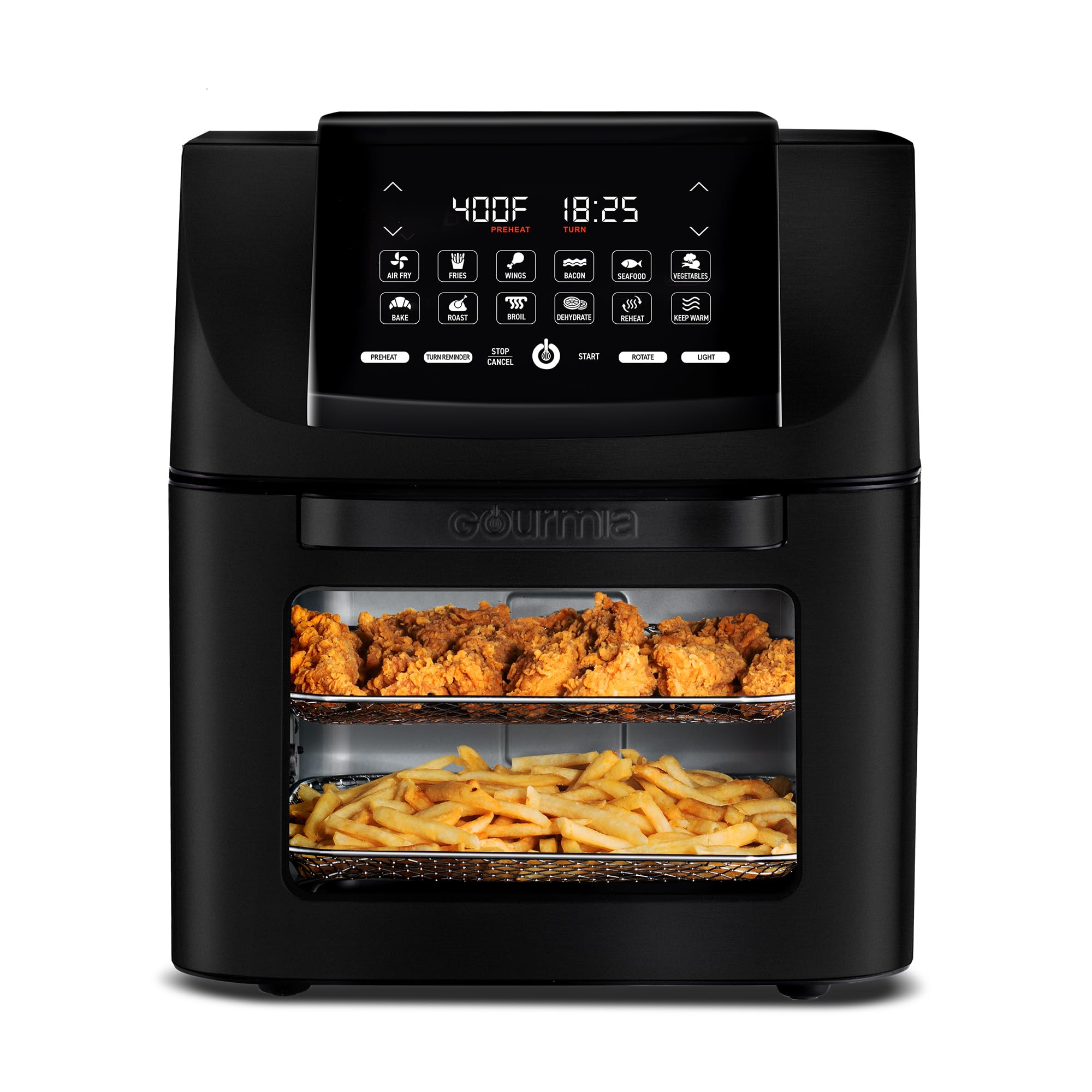 Gourmia Air Fryer - 14 Qt All-in-One Oven with Rotisserie, Digital Display with 12 Presets, Roast, Bake, Broil, Dehydrate, Dishw