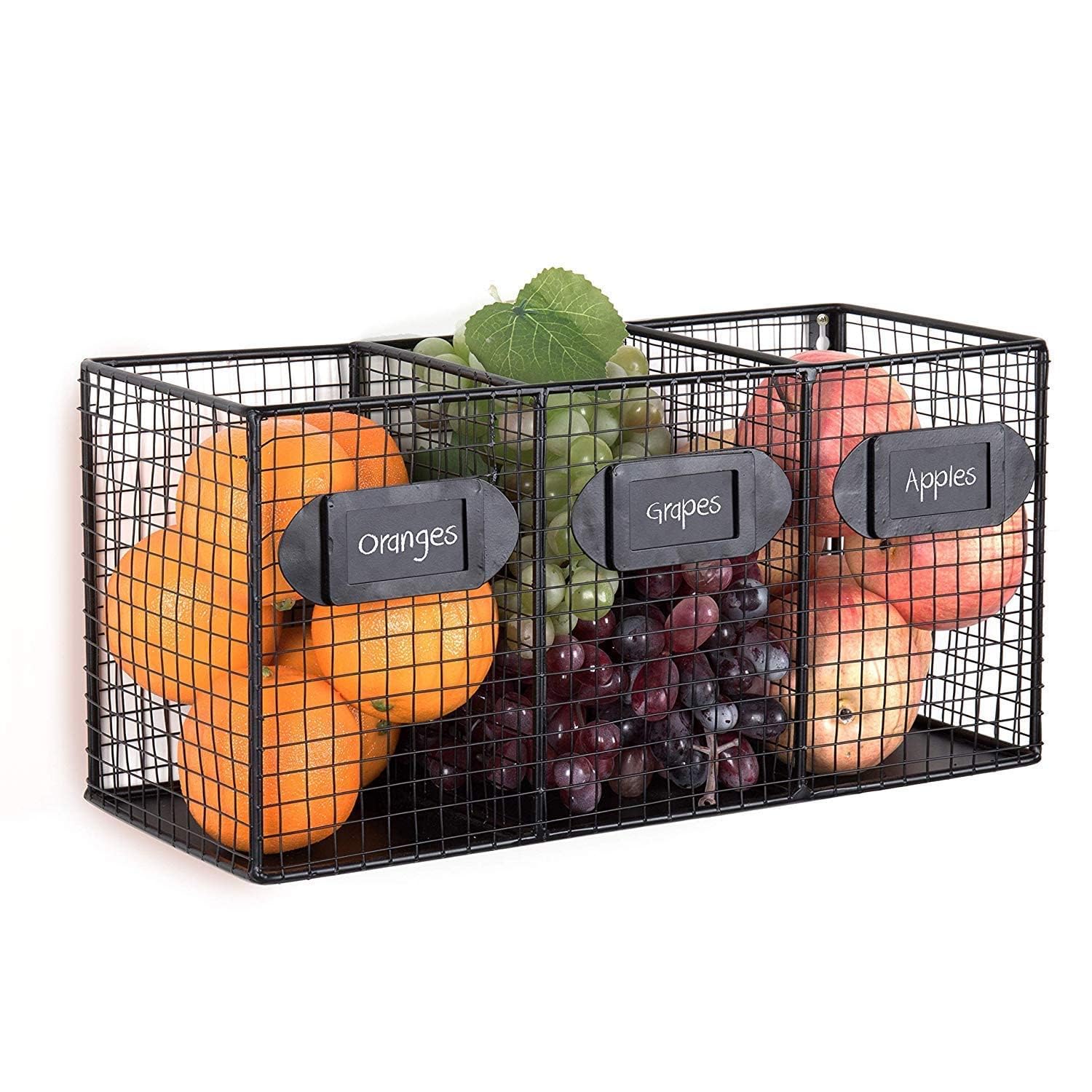 Ogfc 28109 Black Metal Wire 3 Bin Kitchen Pantry Organizer Basket, Free Standing Mail Sorter. Black