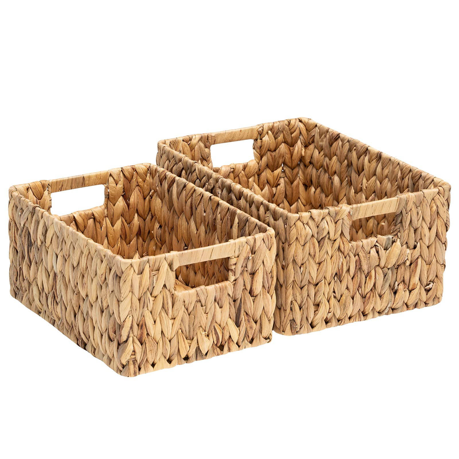Fairyhaus Wicker Baskets 15X11X7'' & 13.4X9.5X6.5'', 2 Pack Handmade Big Wicker Storage Basket With Handles, Natural Water Hyaci