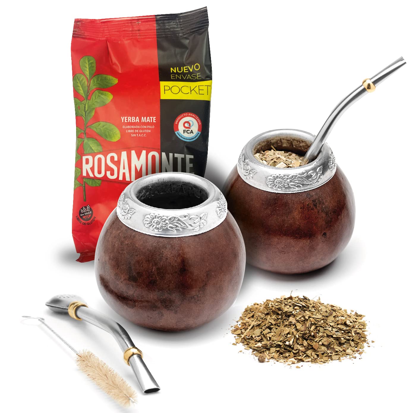 Balibetov Set Of Two Yerba Mate Gourd And One Pack Of 100Gr - 3.5Oz Of Yerba Mate - Yerba Mate Cup Argentina - 2 Mate Tea Cup, 2