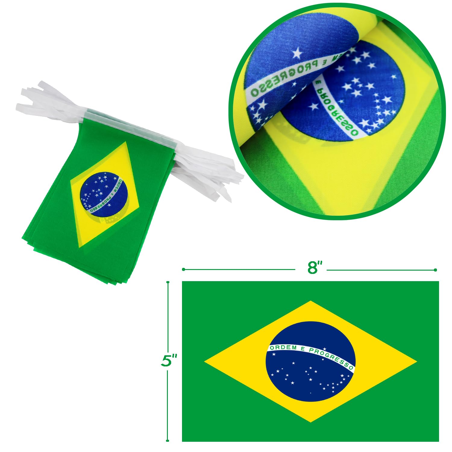 Brazil String Flag Pennant Banner - 38 Flags, 42 Feet Small Mini Brazilian Flags Bunting Banner For Country Decoration, School,