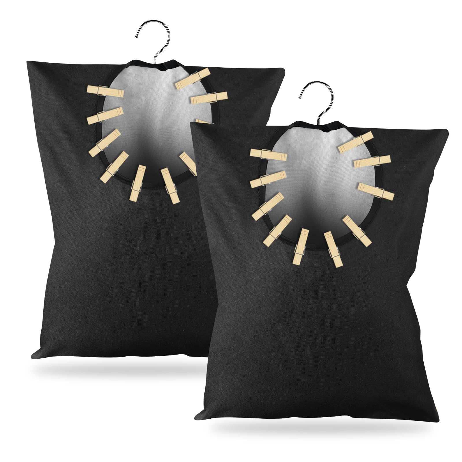 2 Pcs Clothes Pin Hanging Bag Black Clothes Pin Bag With Hanging Hook 15 X 11 Inch Black Laundry Canvas Clothes Pin Holder Water