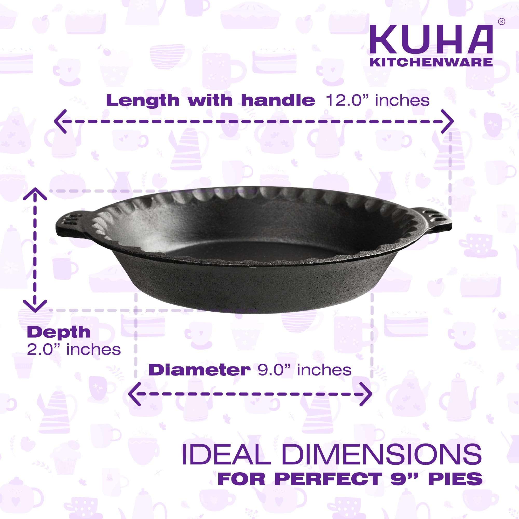 Kuha 9    Cast Iron Pie Pan - Black Nonstick Cast Iron Pan For Baking Apple, Pumpkin, Cherry Pies - Round Pre-Seasoned Cast Iron