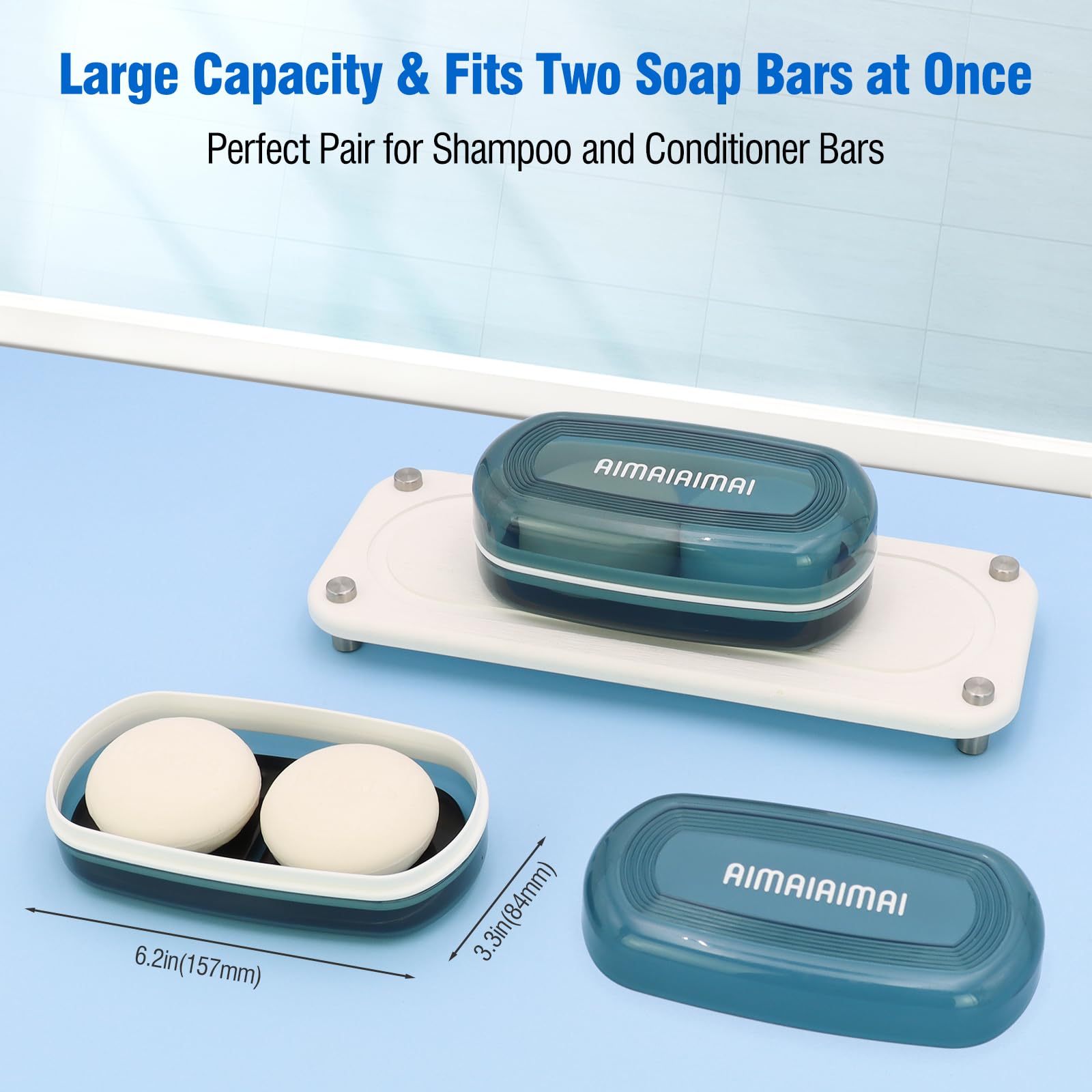 Aimaiaimai Shampoo Bar Holder, Travel Soap Container, Large Soap Box, Soap Dish With Draining Layer, Soap Case For Bathroom, Tra