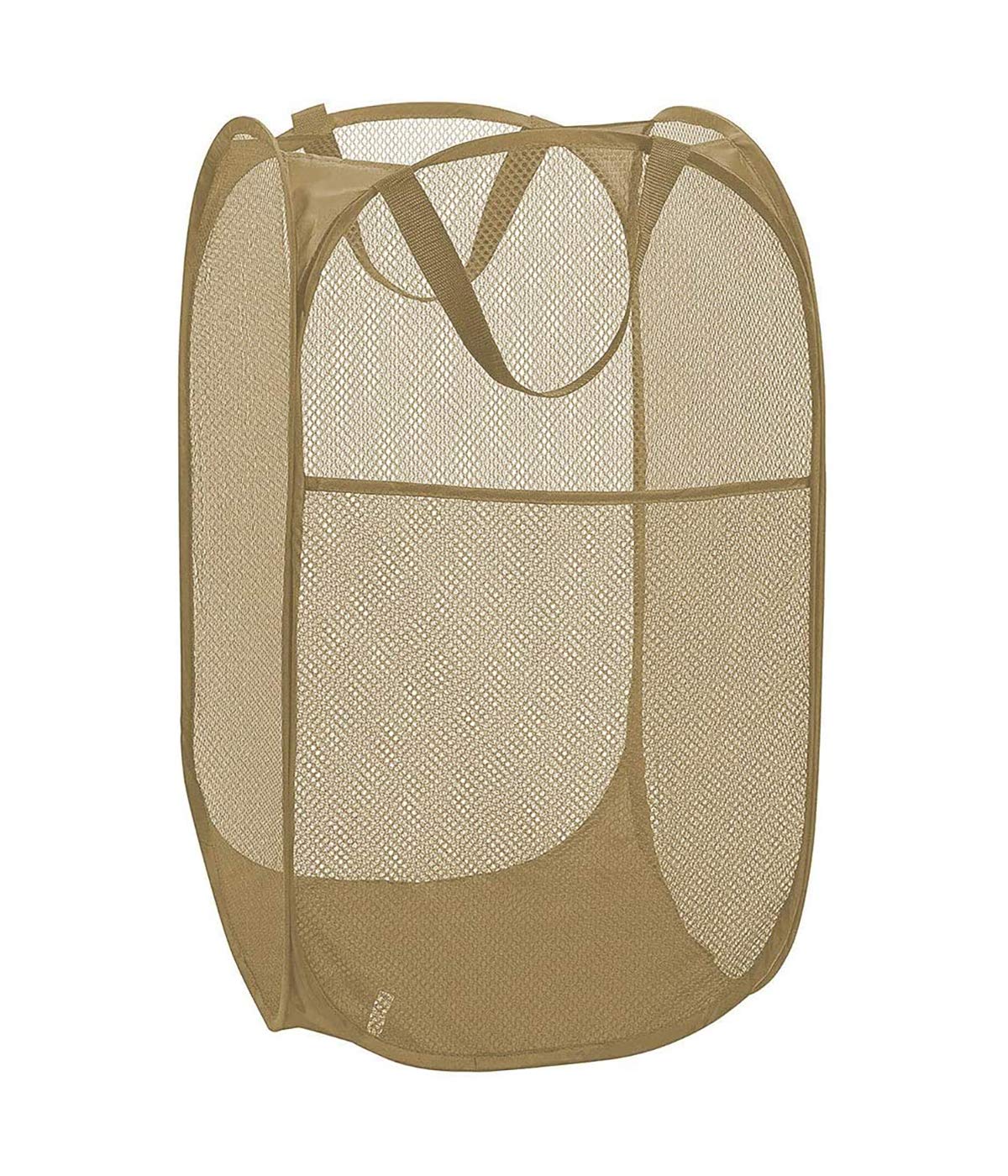 Larpur Popup Mesh Laundry Basket, Collapsible And Portable Clothes Washing Laundry Hamper With Reinforced Carry Handle (Beige)