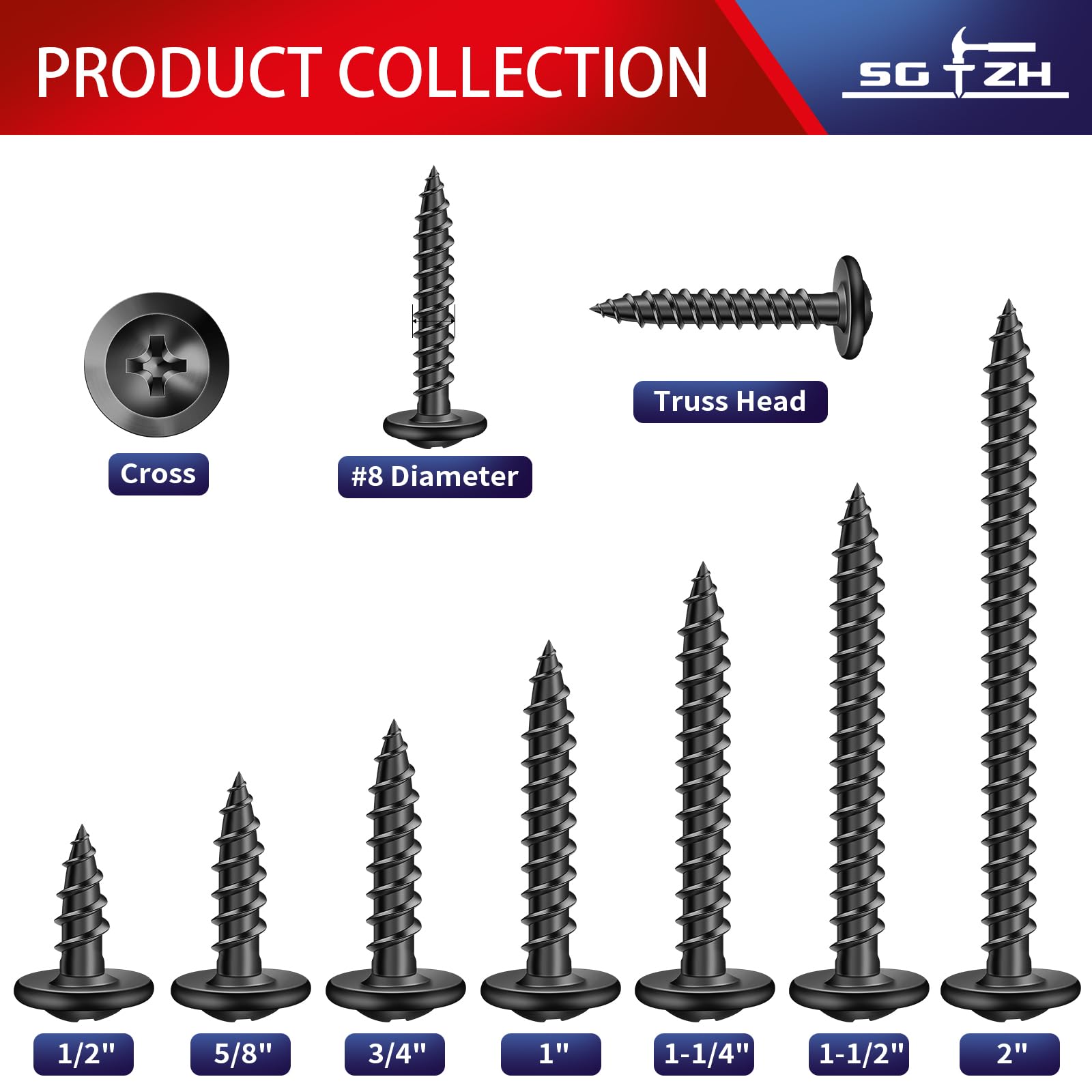 8 X 34 Wood Screw 100Pcs Alloy Steel Standard Thread Truss Head Fast Self Tapping Black Oxide By Sg Tzh