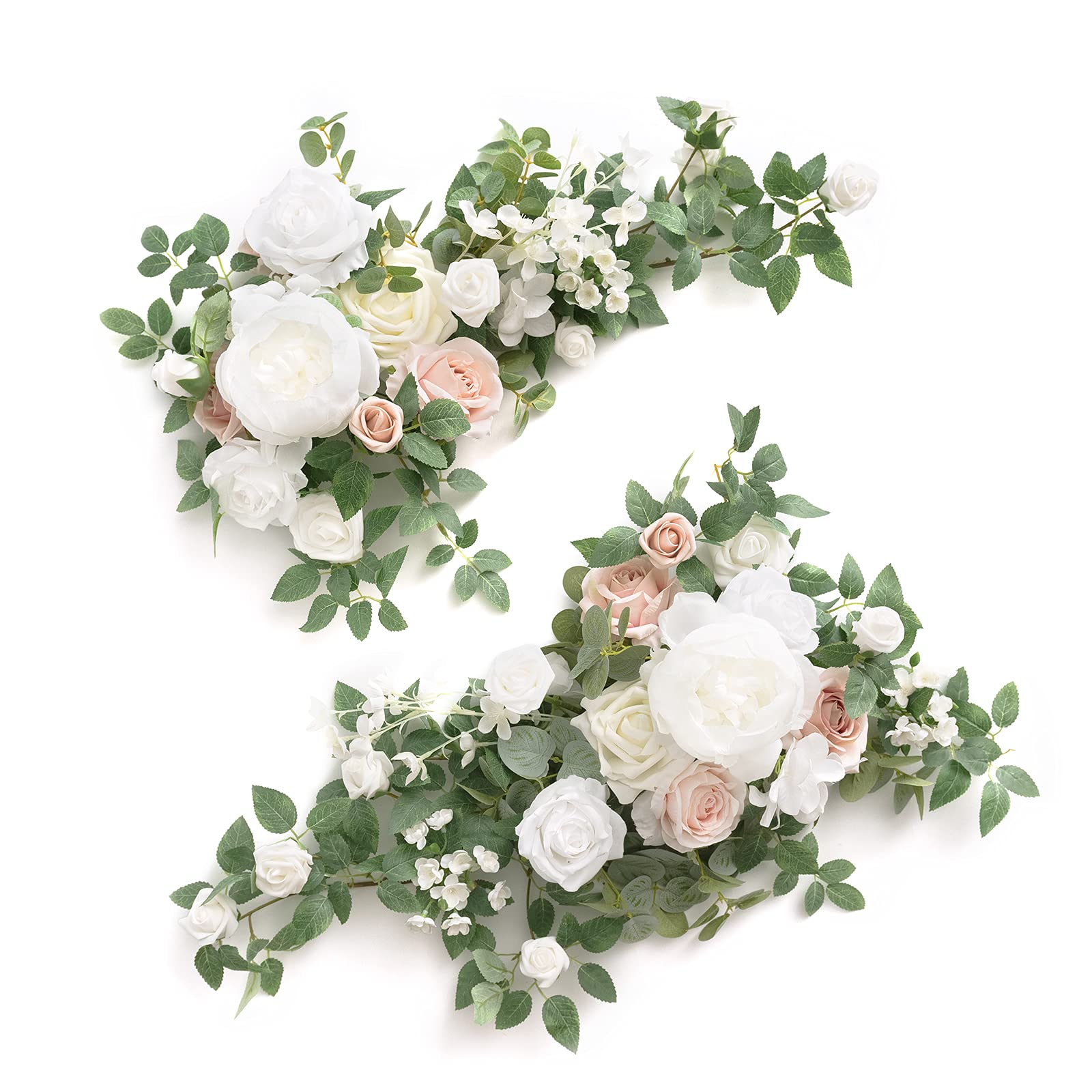 Lings Moment 2PCS Artificial Floral Swags Centerpieces, Wedding Flower Greenery Arrangements for Sweetheart/Head Table Decor We