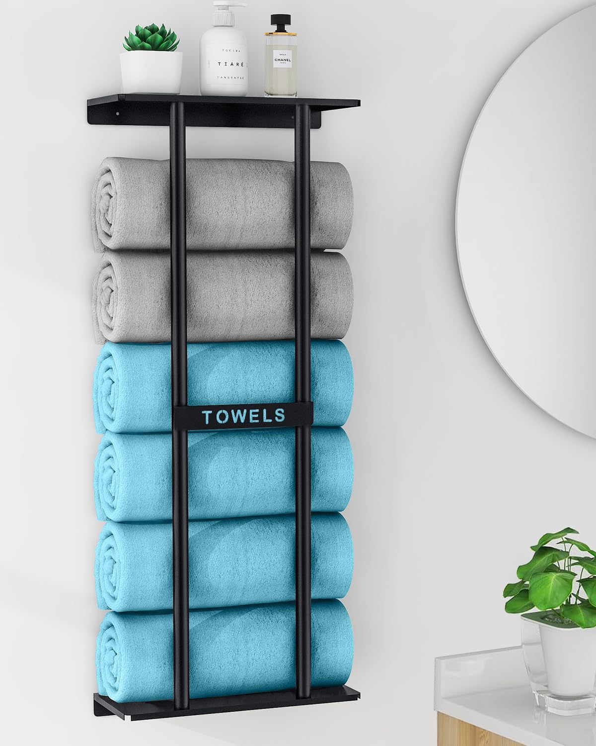 Bathroom Towel Storage Rack, Stwwo Towel Racks For Bathroom Wall Mounted 30 Inch With Shelf Can Holds 6 Large Towels, Wall Towel