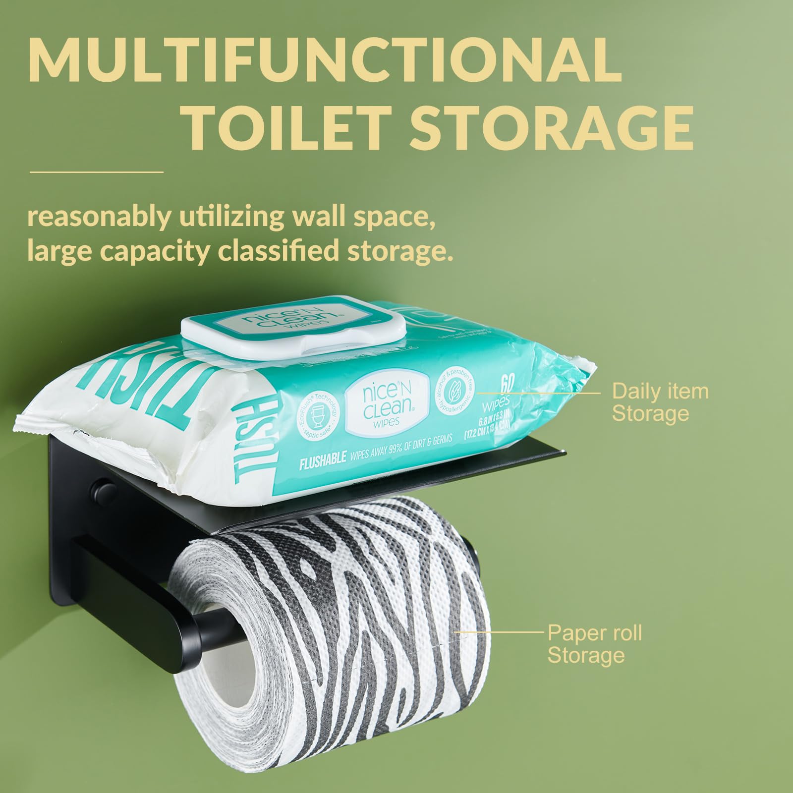 Toilet Paper Holder with Phone Shelf  APLusee SUS 304 Stainless Steel Bathroom Tissue Holder  Wall Mounted Roll Paper Dispenser  Matte Black